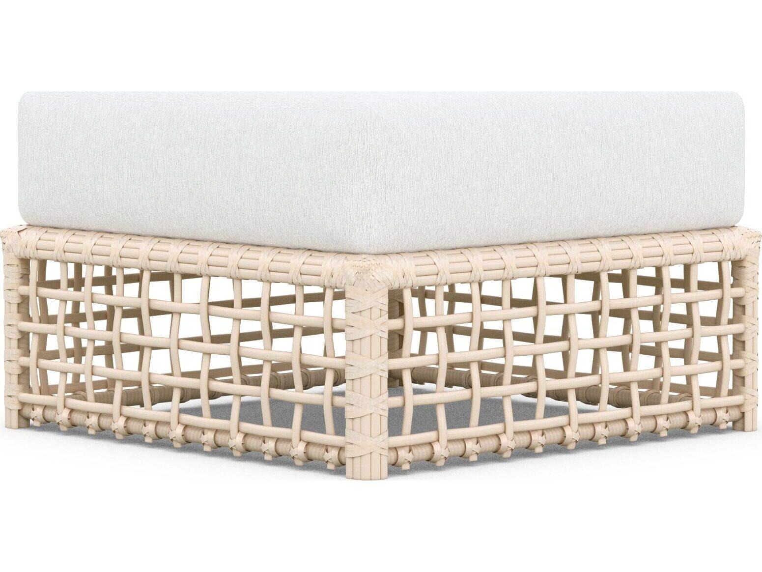 Azzurro Living Kiawah Almond All-Weather Wicker Patio Ottoman with Cloud Cushion