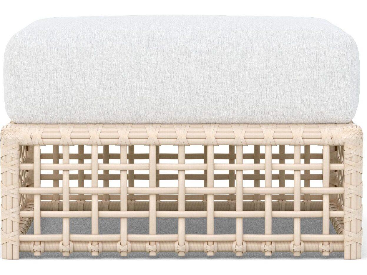 Azzurro Living Kiawah Almond All-Weather Wicker Patio Ottoman with Cloud Cushion