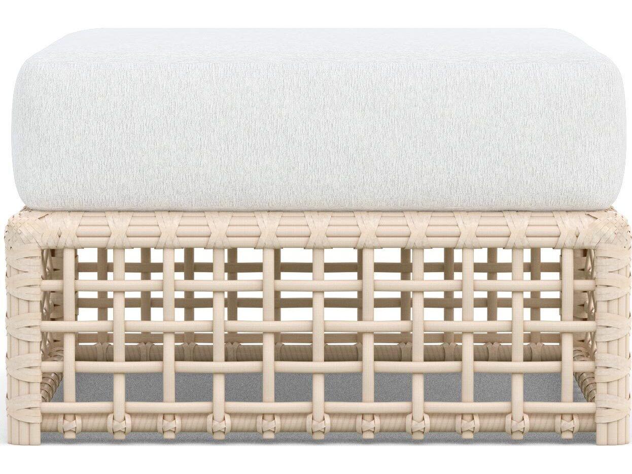 Azzurro Living Kiawah Almond All-Weather Wicker Patio Ottoman with Cloud Cushion
