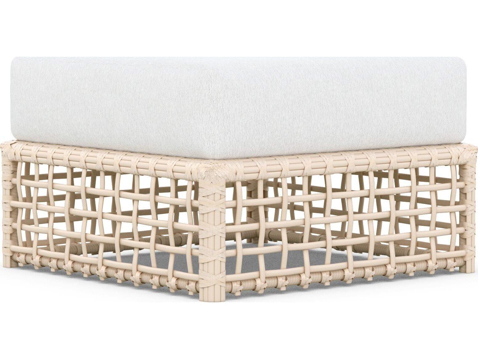 Azzurro Living Kiawah Almond All-Weather Wicker Patio Ottoman with Cloud Cushion