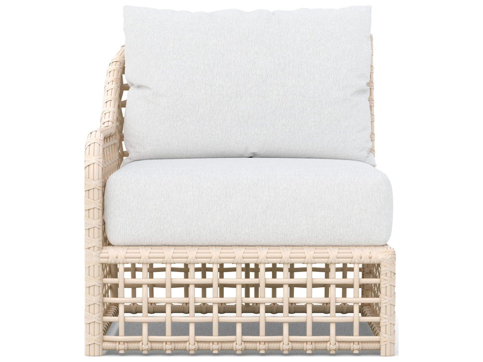 Azzurro Living Kiawah Almond All-Weather Wicker Right Arm Outdoor Lounge Chair with Cloud Cushion