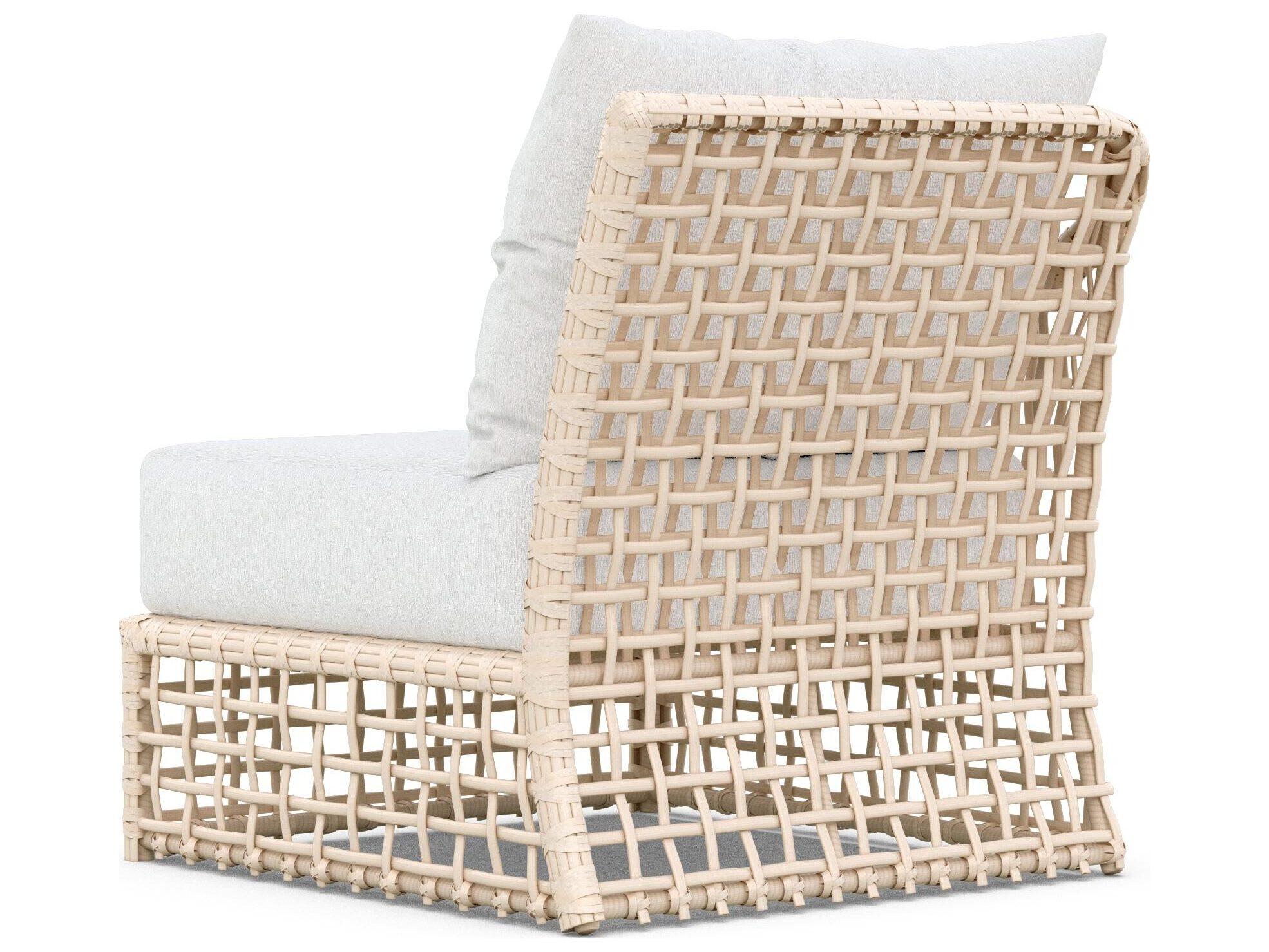 Azzurro Living Kiawah Almond All-Weather Wicker Right Arm Outdoor Lounge Chair with Cloud Cushion