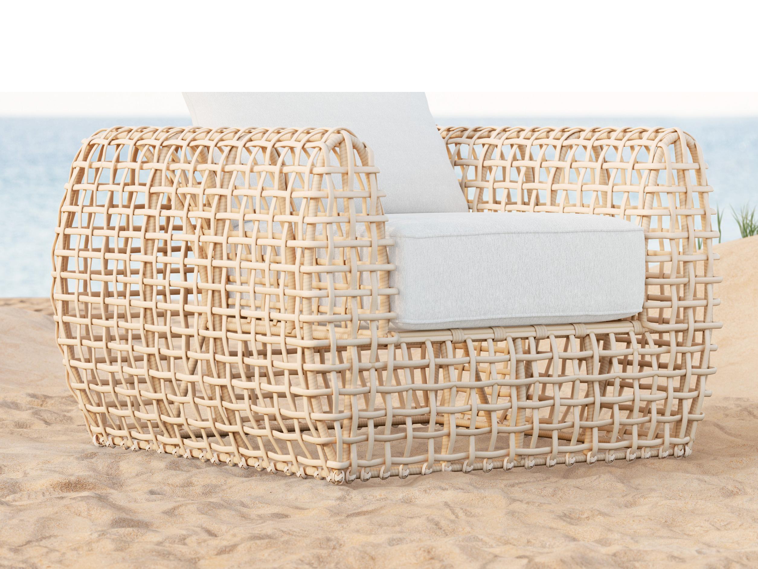 Azzurro Living Kiawah Almond All-Weather Wicker Sofa with Cloud Cushion