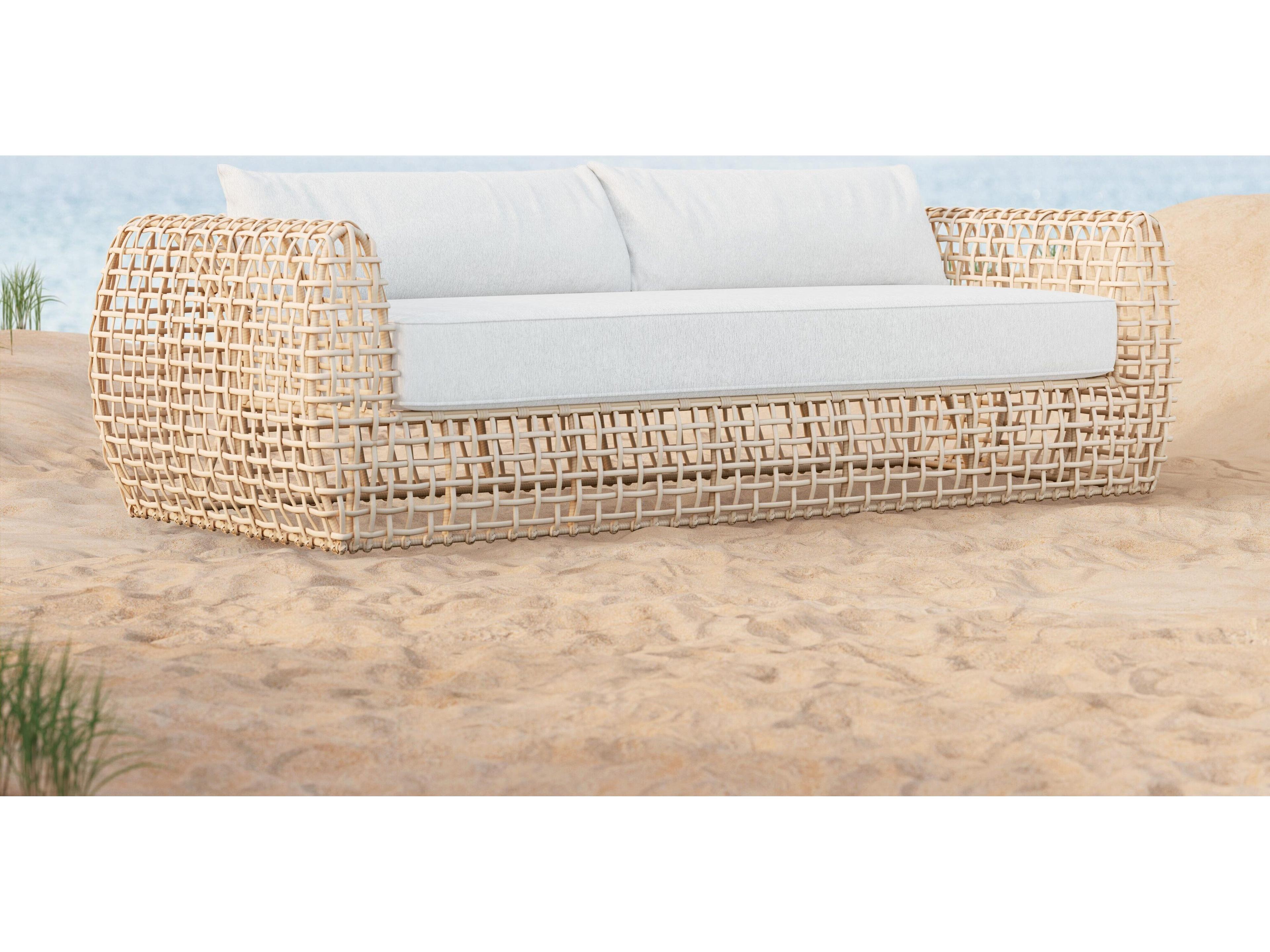 Azzurro Living Kiawah Almond All-Weather Wicker Outdoor Patio Sofa with Cloud Cushion