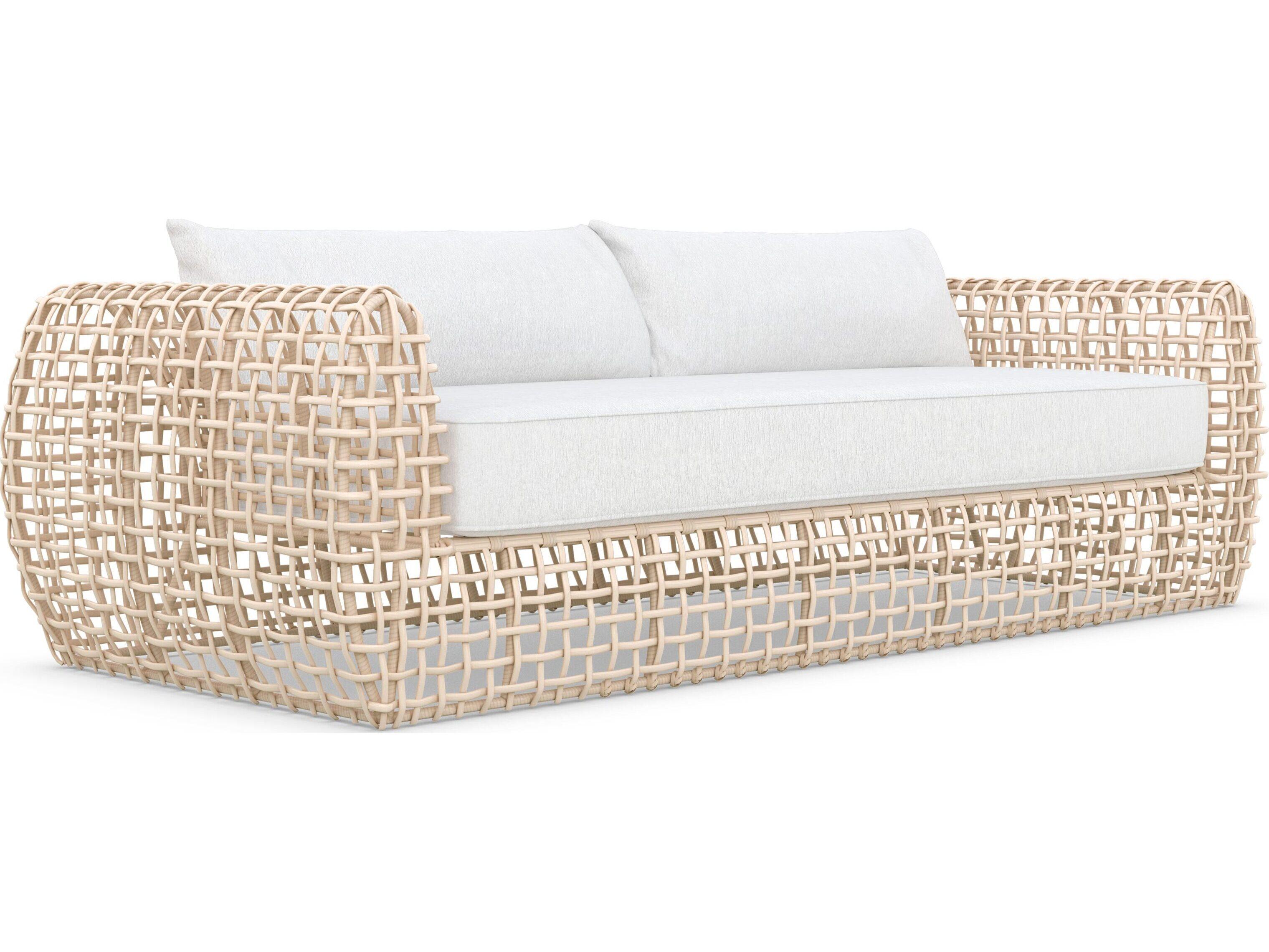 Azzurro Living Kiawah Almond All-Weather Wicker Outdoor Patio Sofa with Cloud Cushion