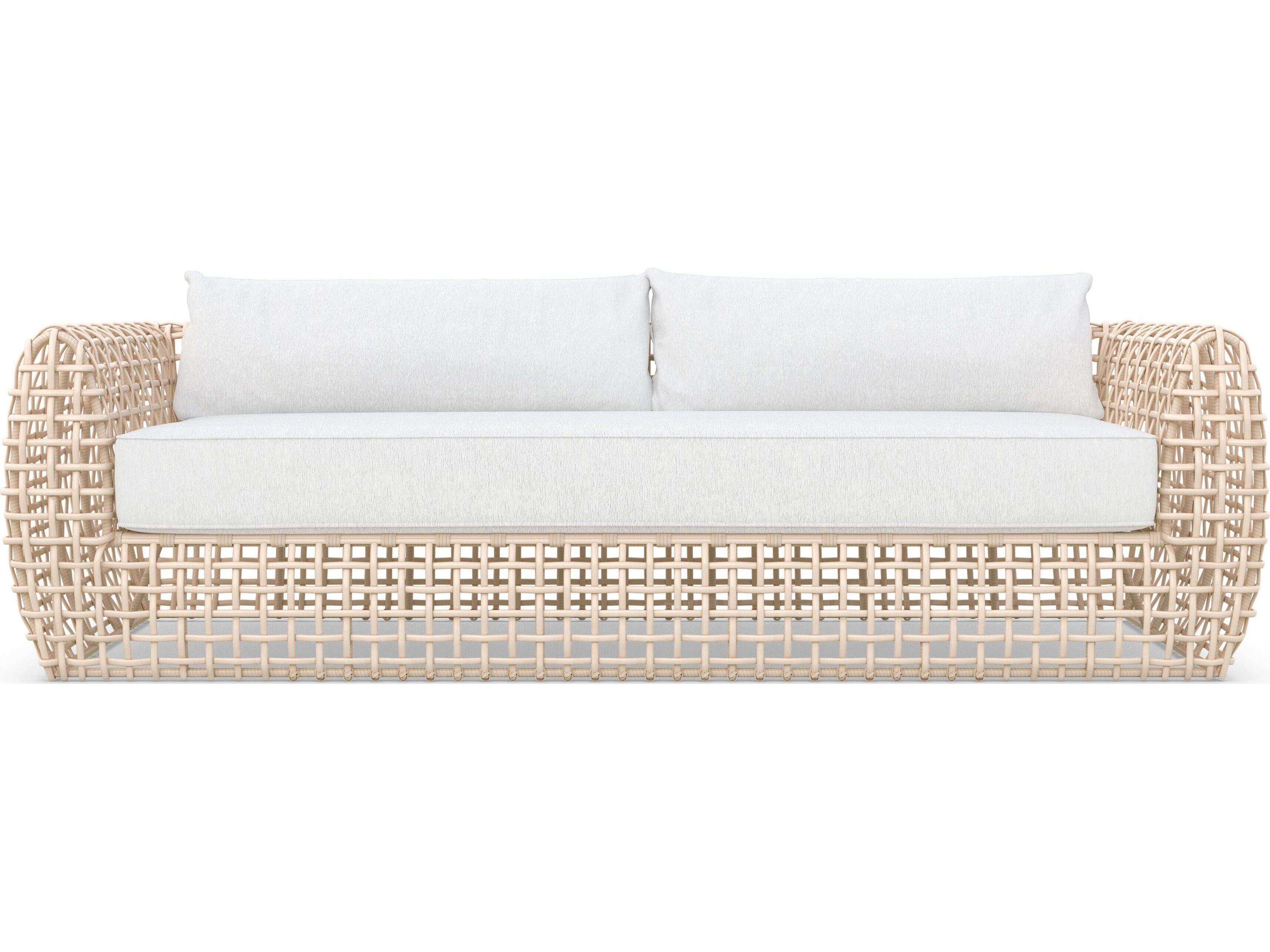 Azzurro Living Kiawah Almond All-Weather Wicker Outdoor Patio Sofa with Cloud Cushion