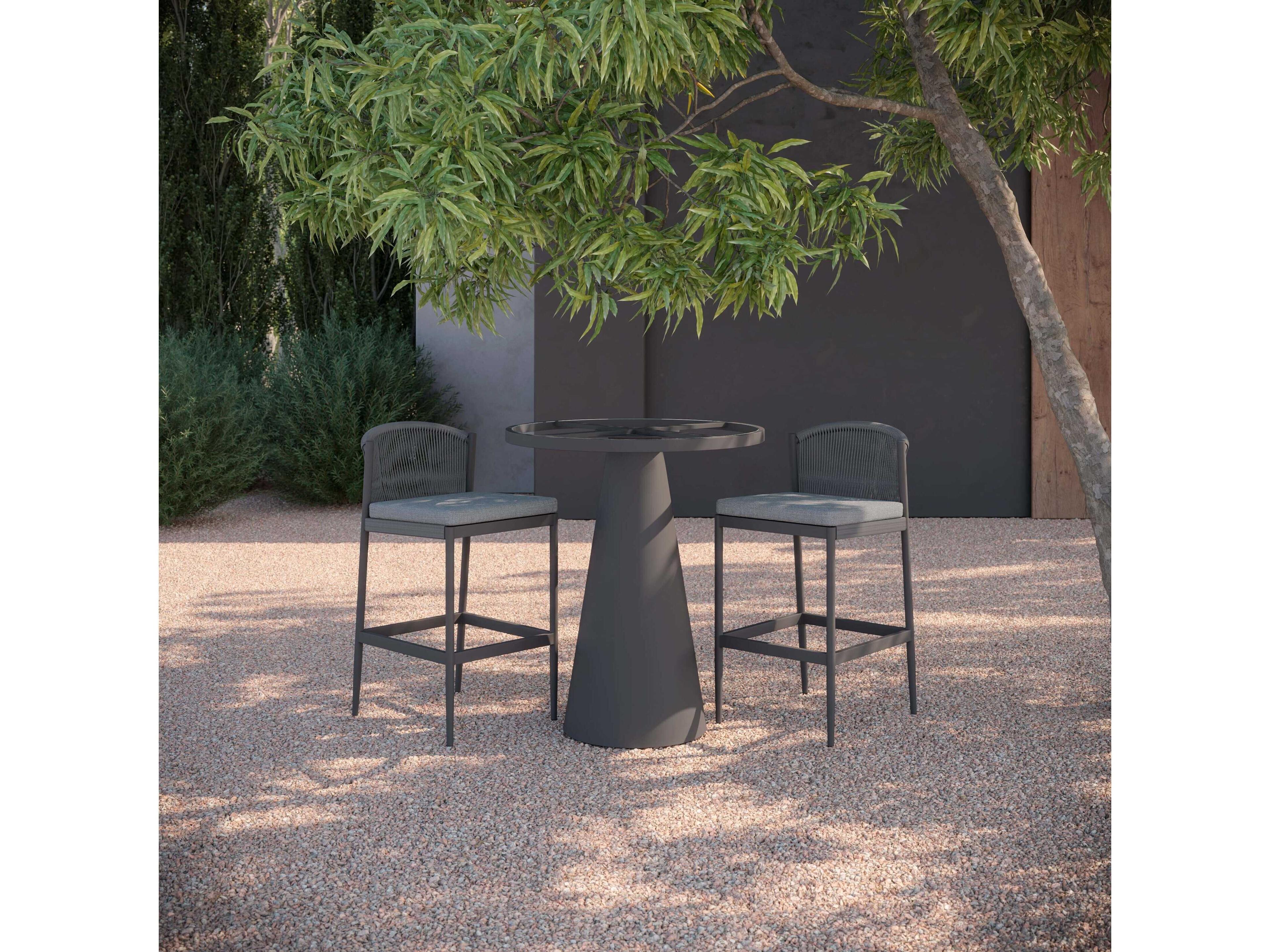 Azzurro Living Leon Matte Charcoal Aluminum Round Bar Table
