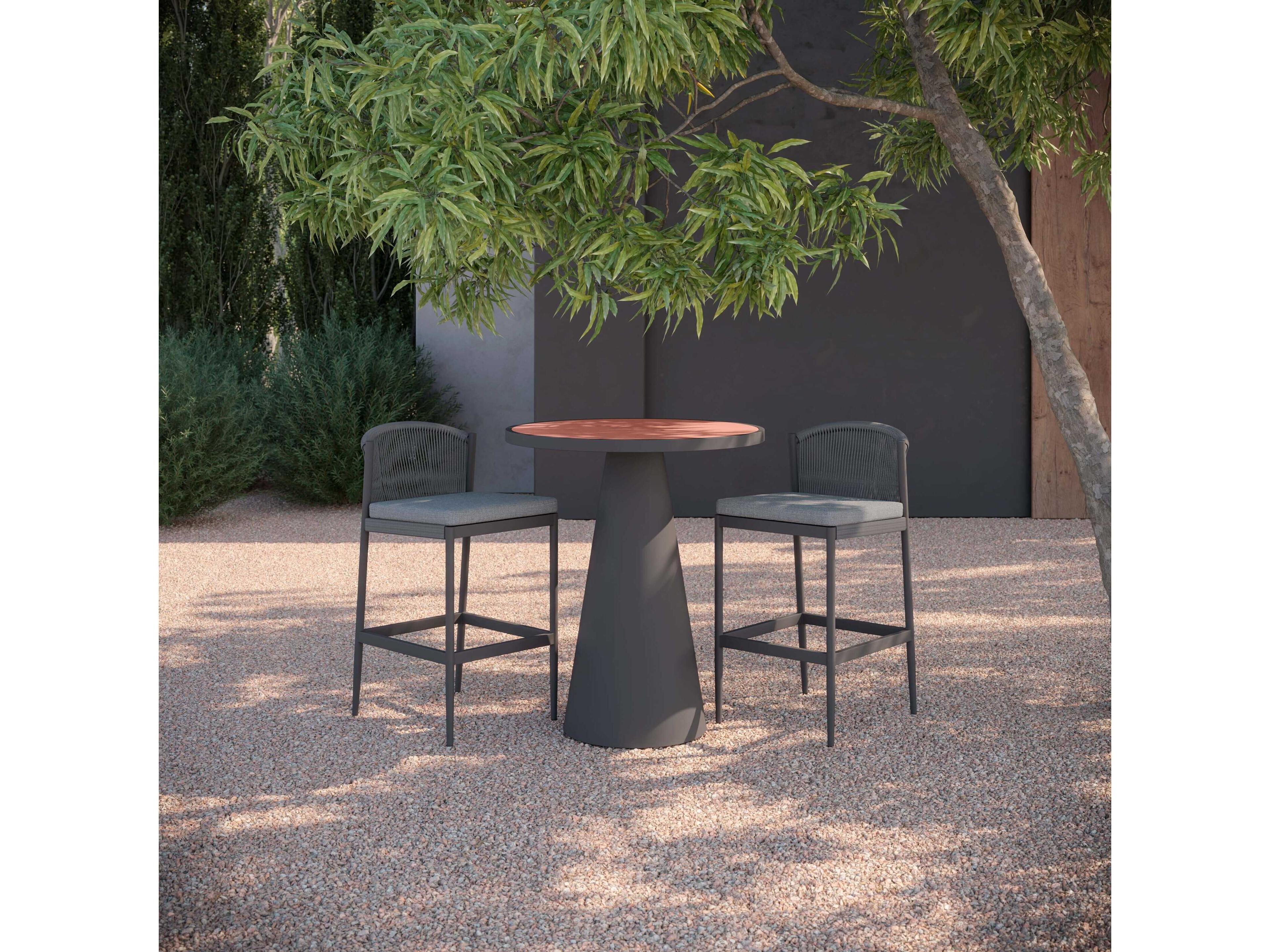 Azzurro Living Leon Matte Charcoal Aluminum Round Bar Table