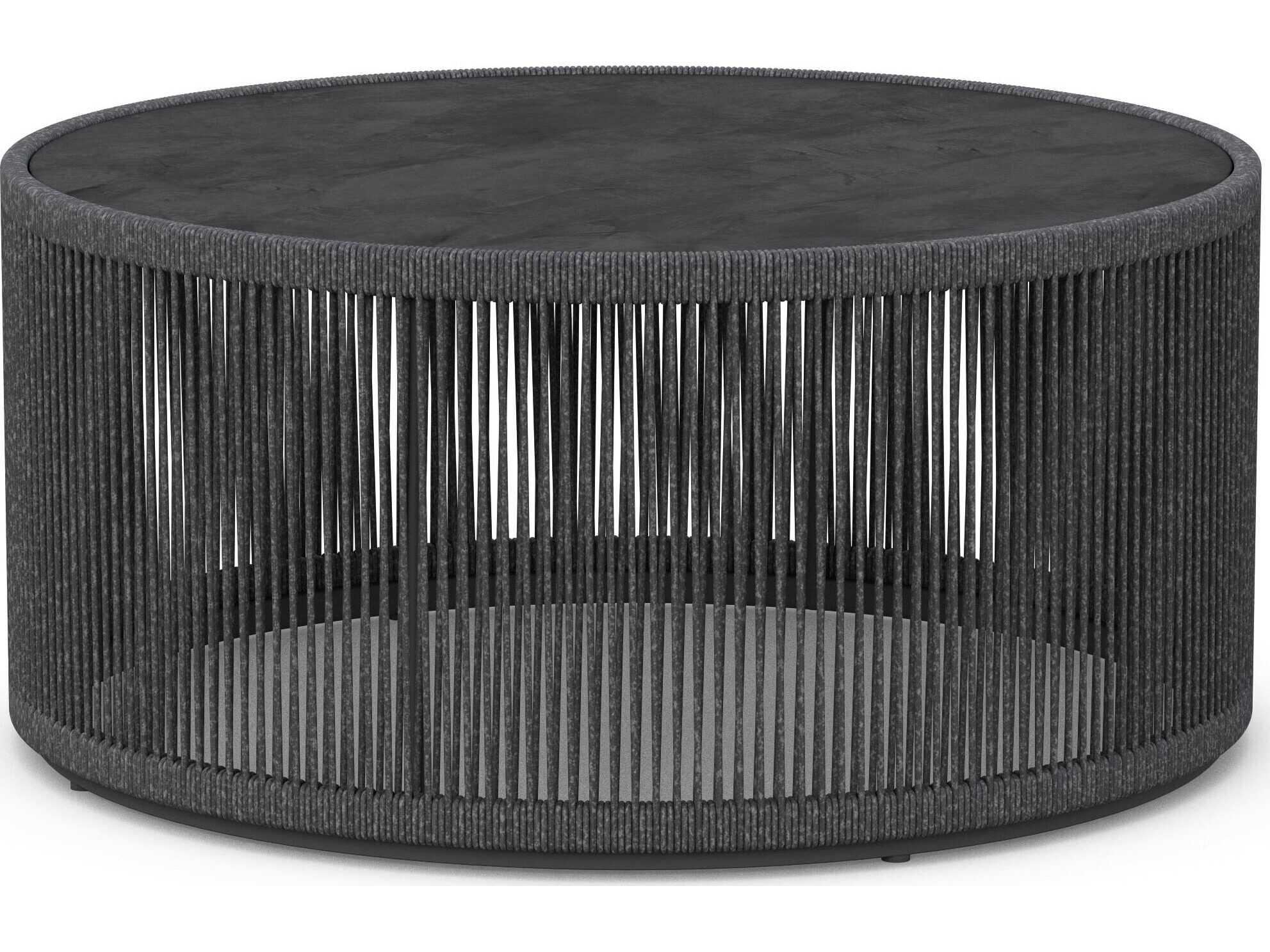 Azzurro Living Malta Pebble All-weather Textelene Rope Stone Round Coffee Table