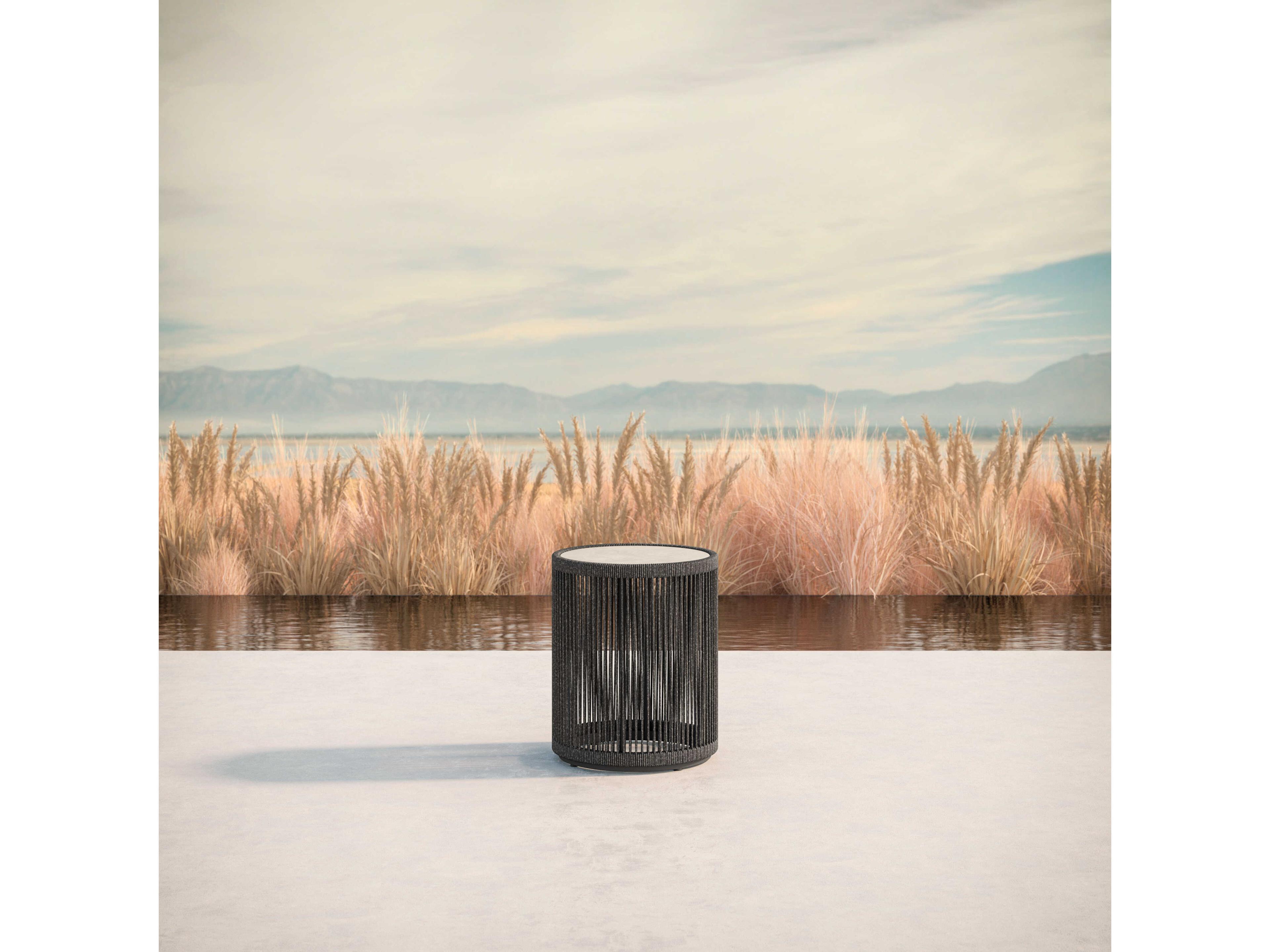 Azzurro Living Malta Pebble All-weather Textelene Rope Round End Table