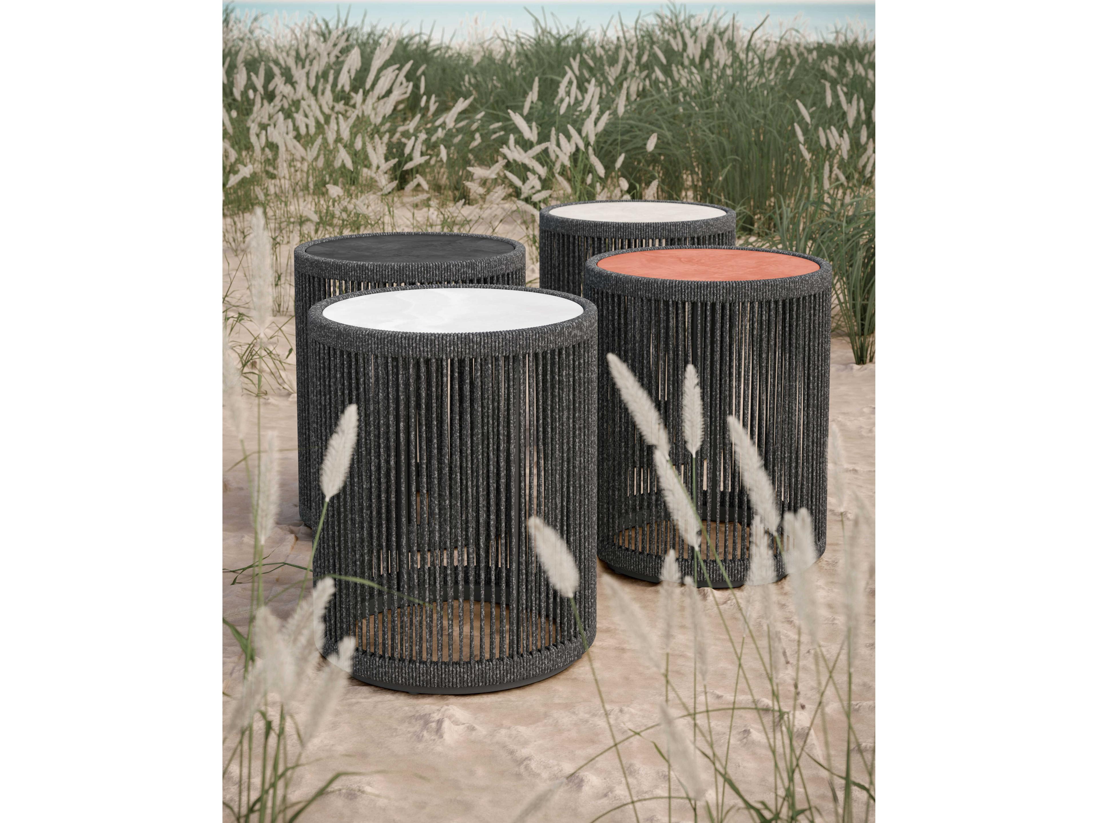 Azzurro Living Malta Pebble All-weather Textelene Rope Round End Table