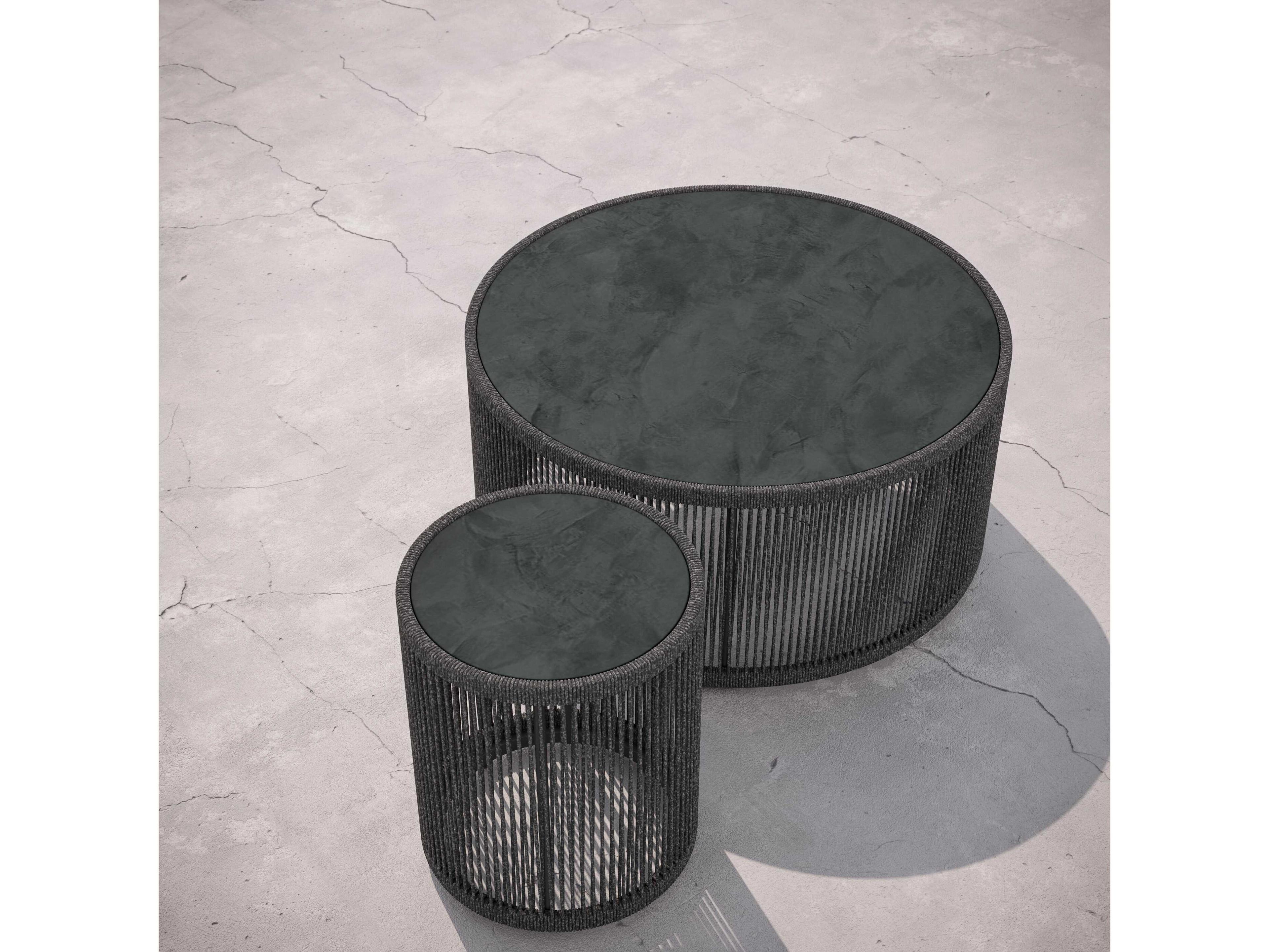 Azzurro Living Malta Pebble All-weather Textelene Rope Round End Table