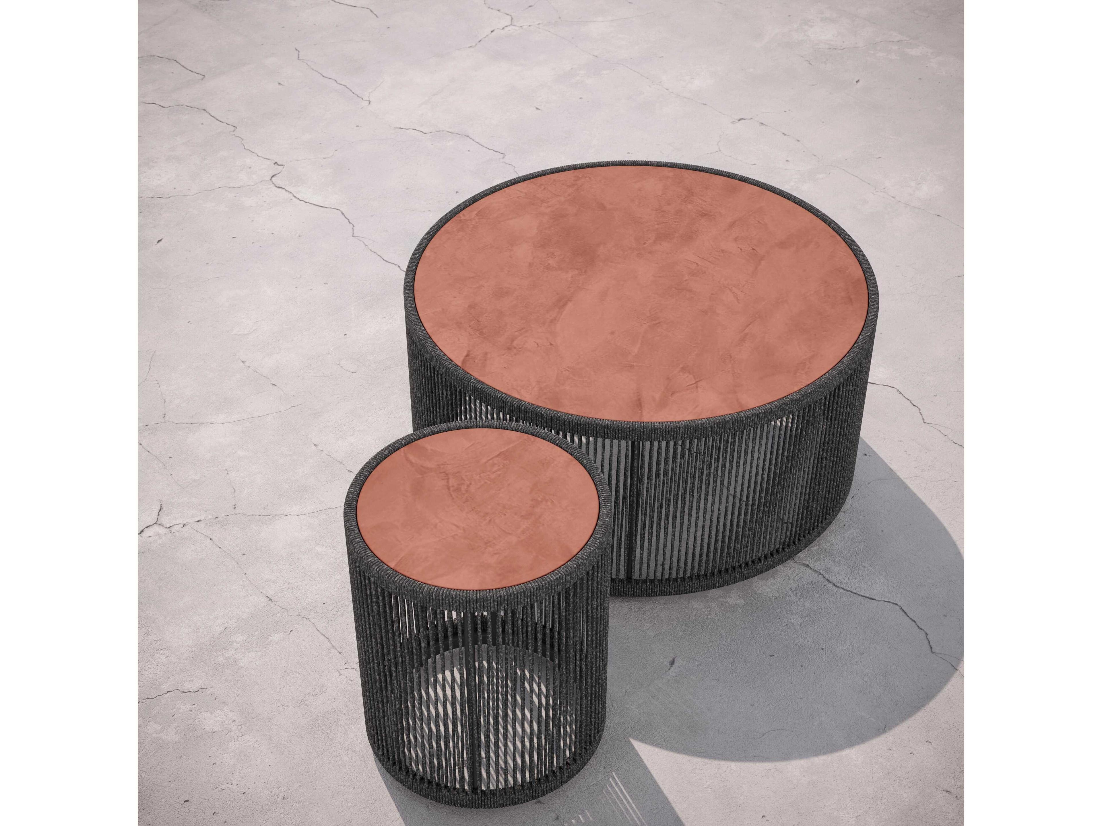 Azzurro Living Malta Pebble All-weather Textelene Rope Round End Table