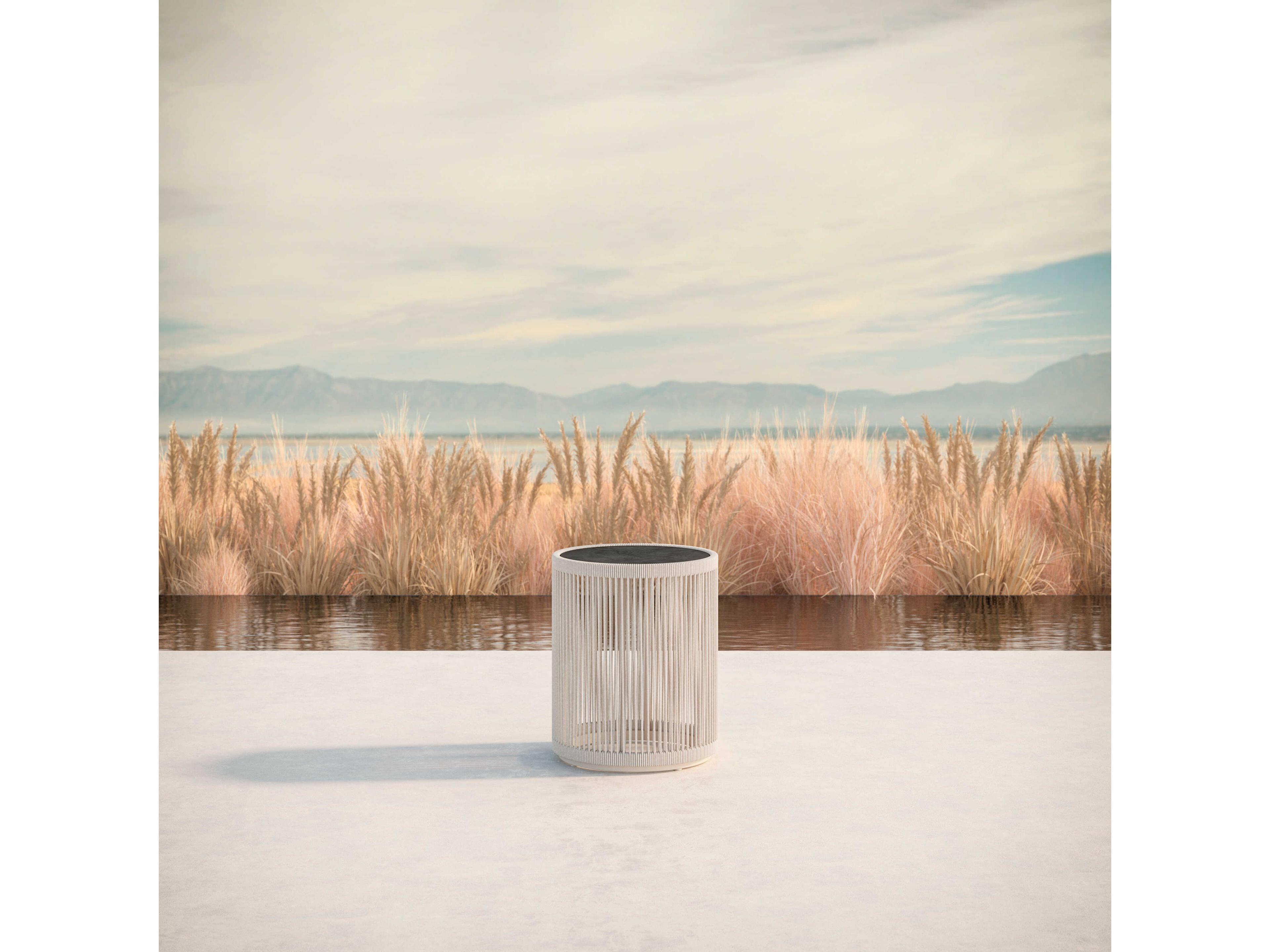 Azzurro Living Malta Birch All-weathertextelene Rope Round End Table