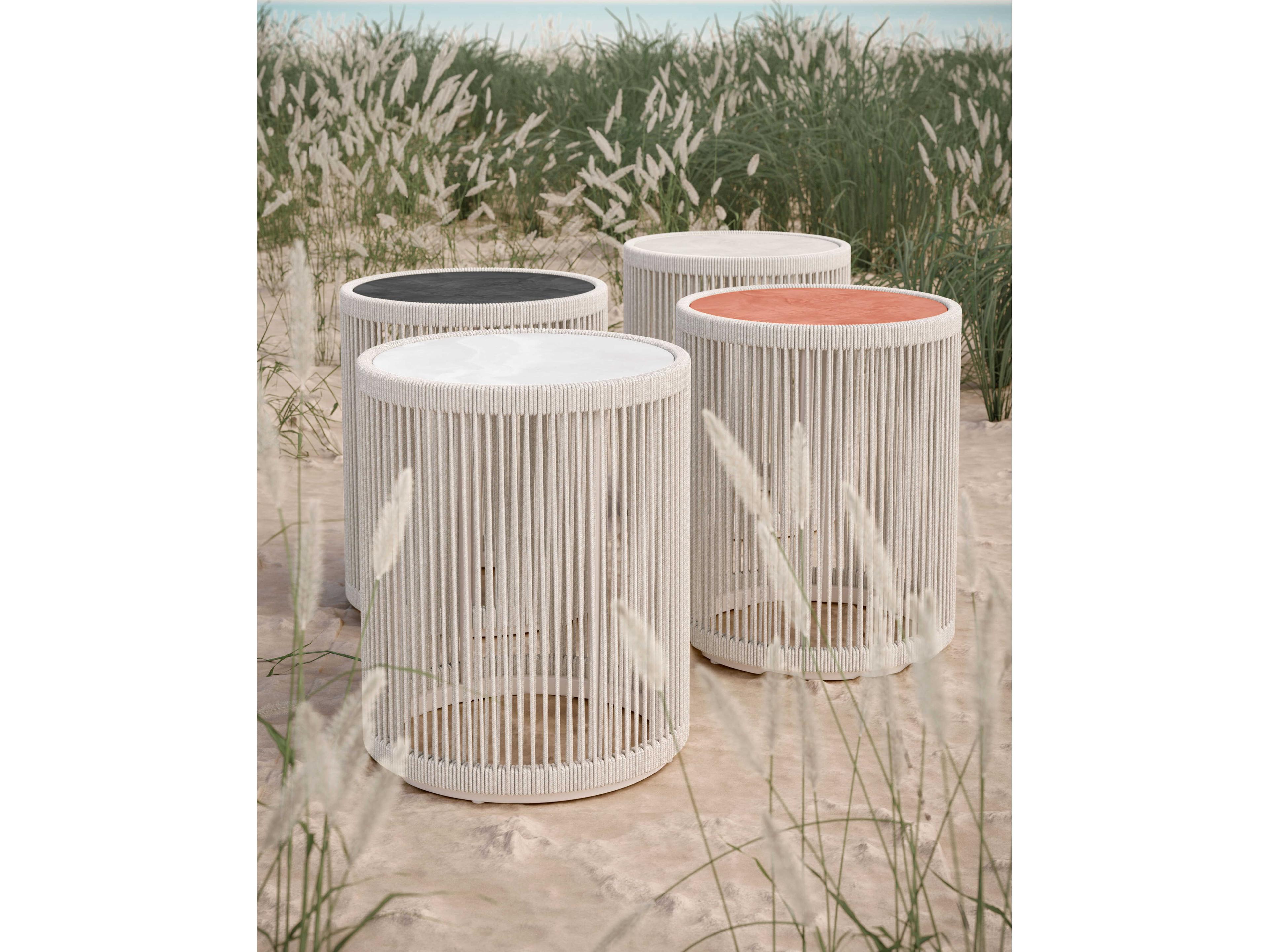 Azzurro Living Malta Birch All-weathertextelene Rope Round End Table