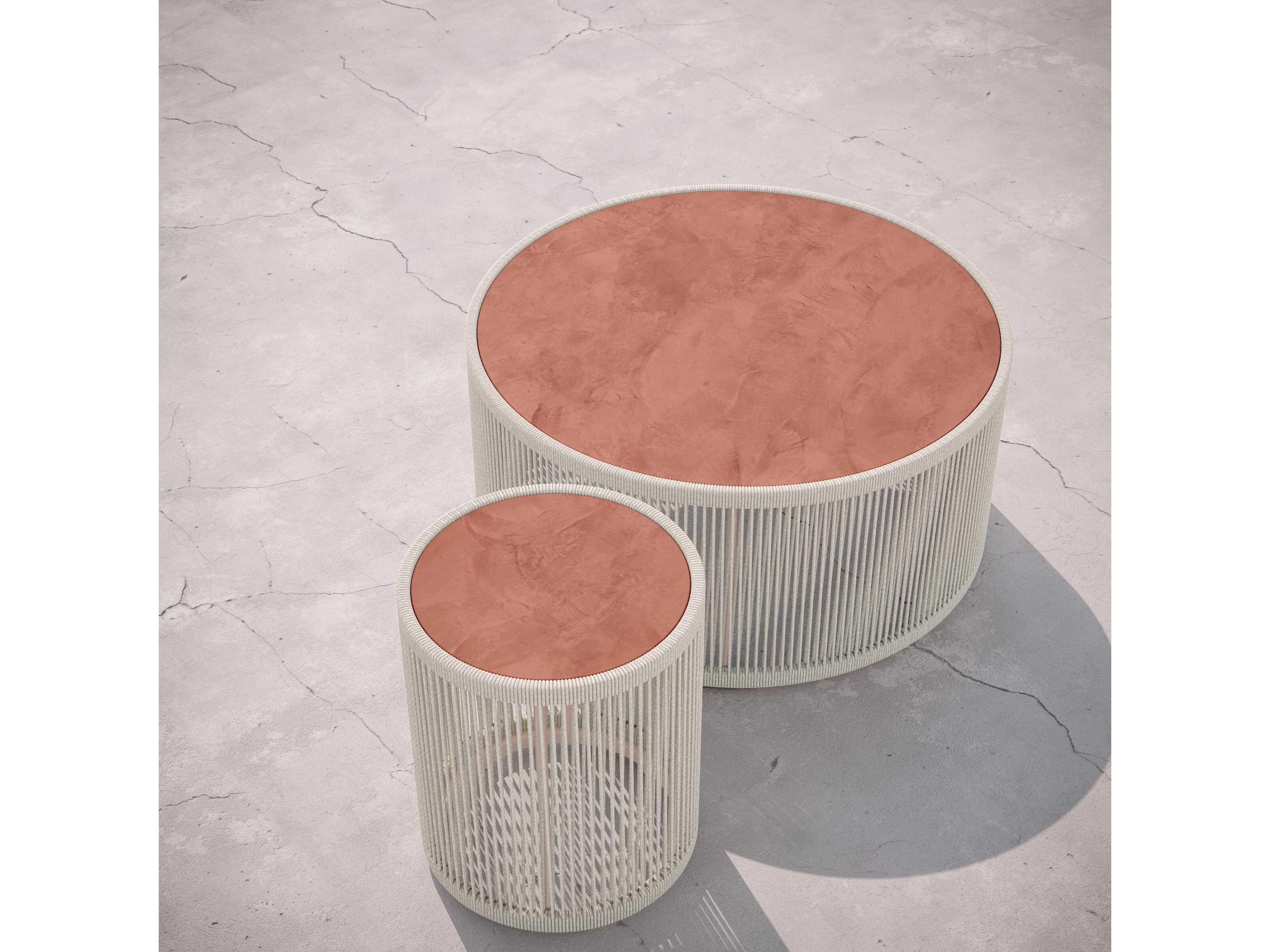 Azzurro Living Malta Birch All-weathertextelene Rope Round End Table