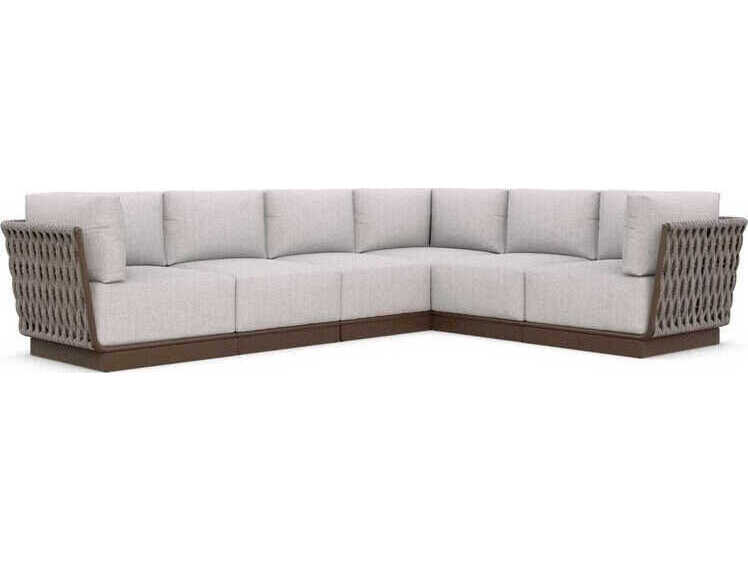 Azzurro Living Maui Matte Bronze Aluminum Rope Cushion Sofa 5 Piece Sectional