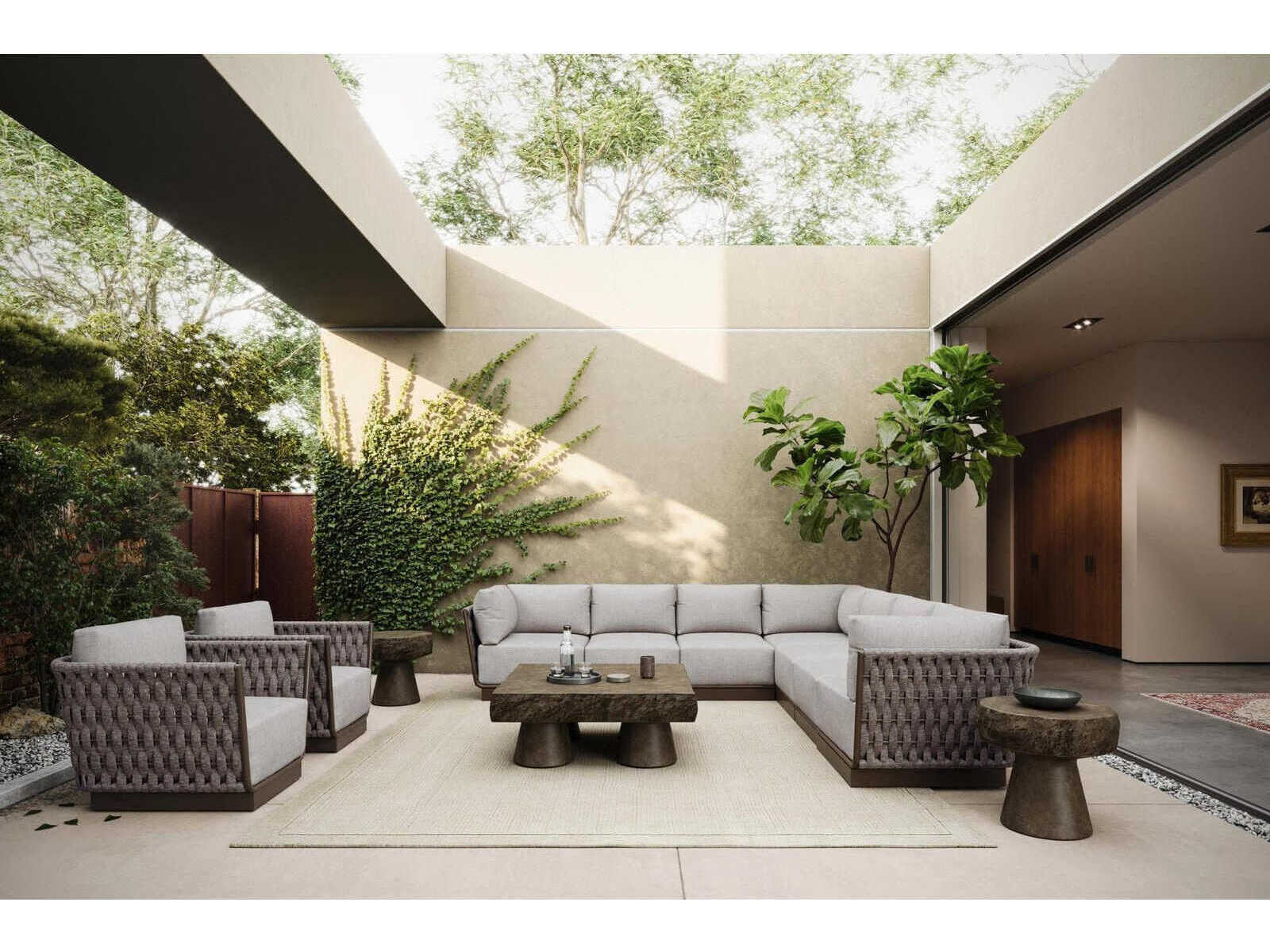 Azzurro Living Maui Matte Bronze Aluminum Rope Cushion Sofa 5 Piece Sectional