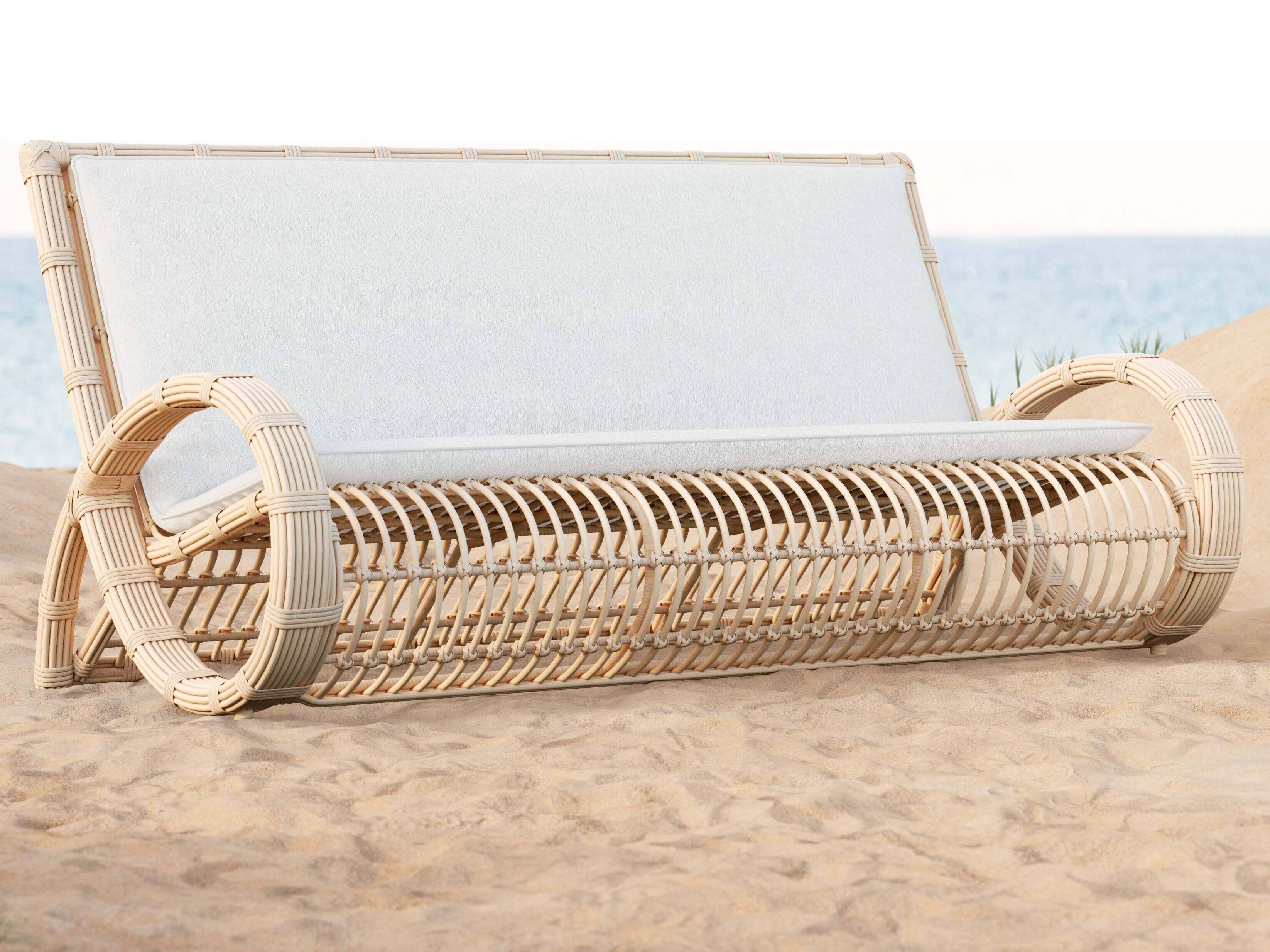 Azzurro Living Paloma Almond All-Weather Wicker Patio Sofa with Cloud Cushion