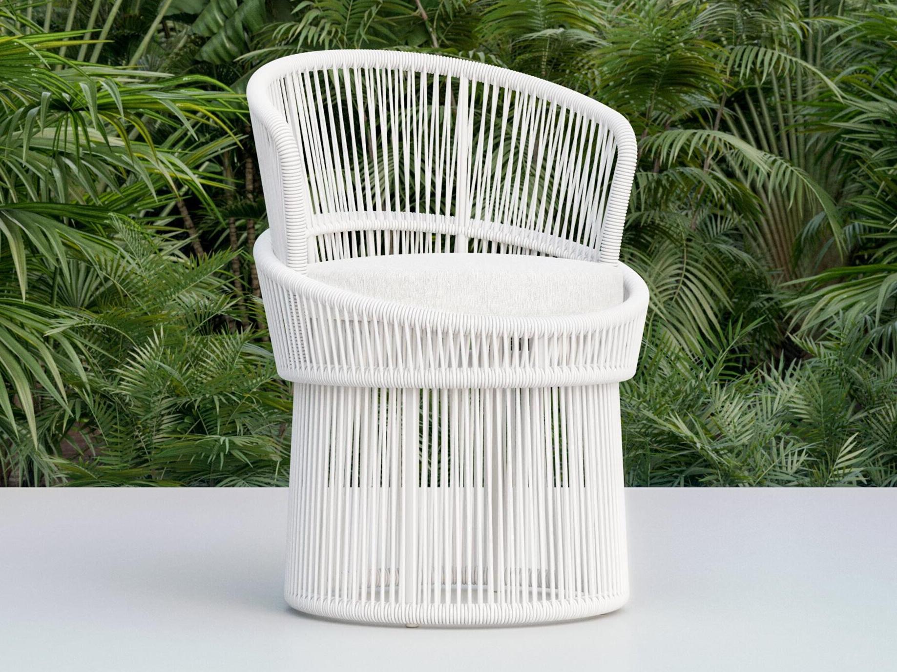 Azzurro Living Palma White Mist All-Weather Rope Swivel Patio Dining Arm Chair with Cloud Cushion