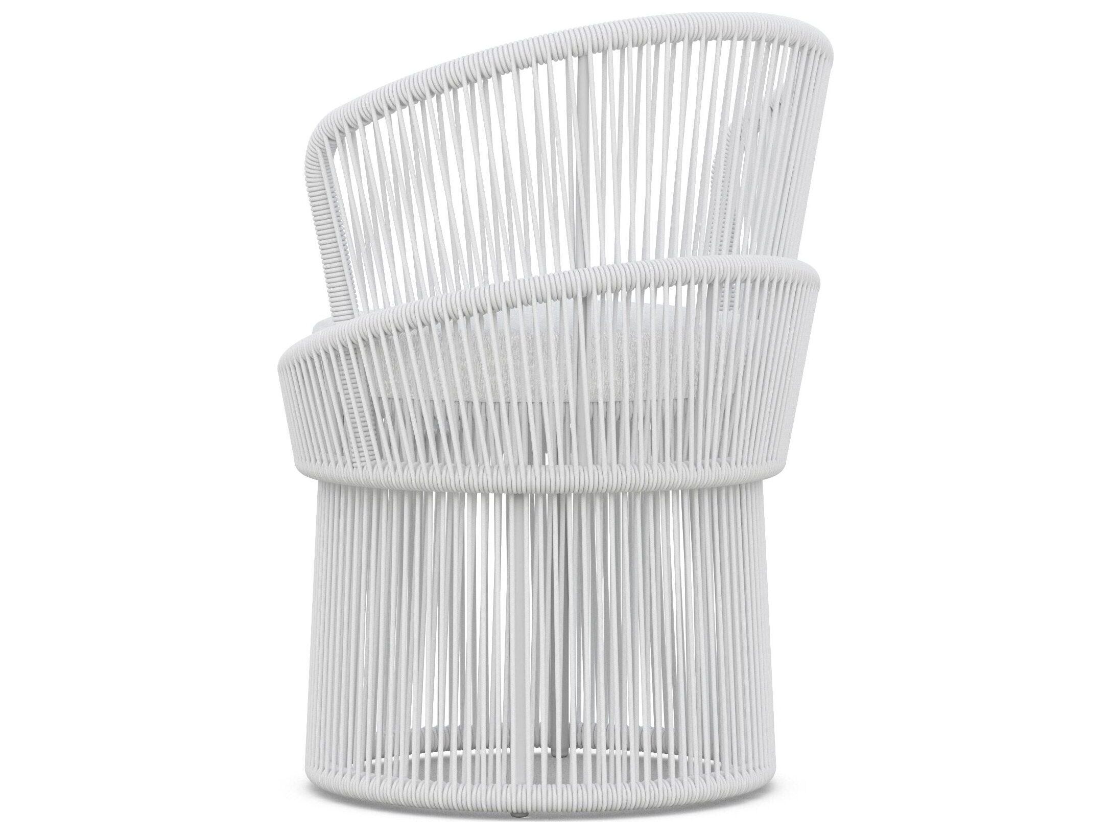 Azzurro Living Palma White Mist All-Weather Rope Swivel Patio Dining Arm Chair with Cloud Cushion