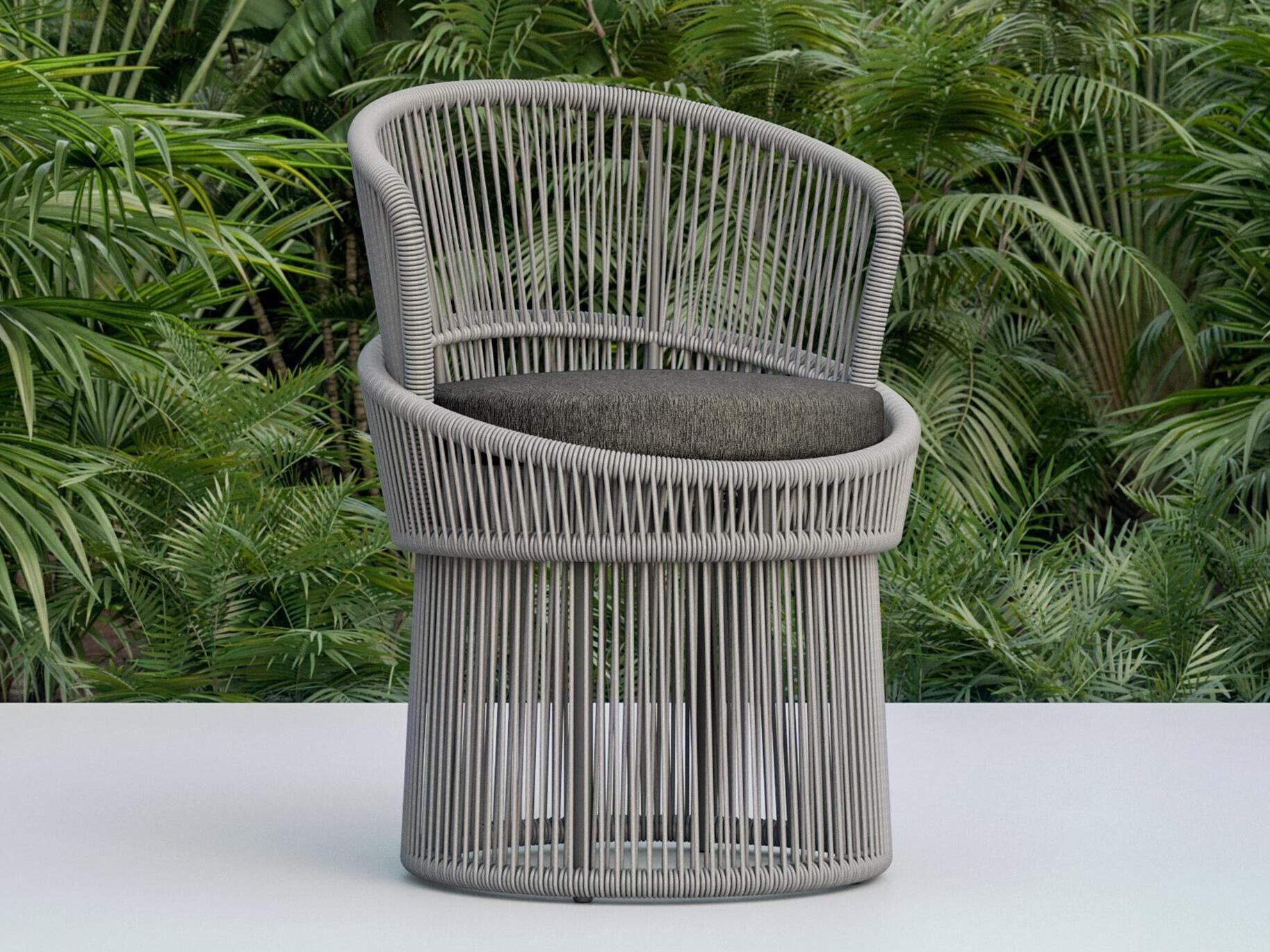Azzurro Living Palma Mocha All-Weather Rope Swivel Outdoor Dining Arm Chair with Midnight Cushion