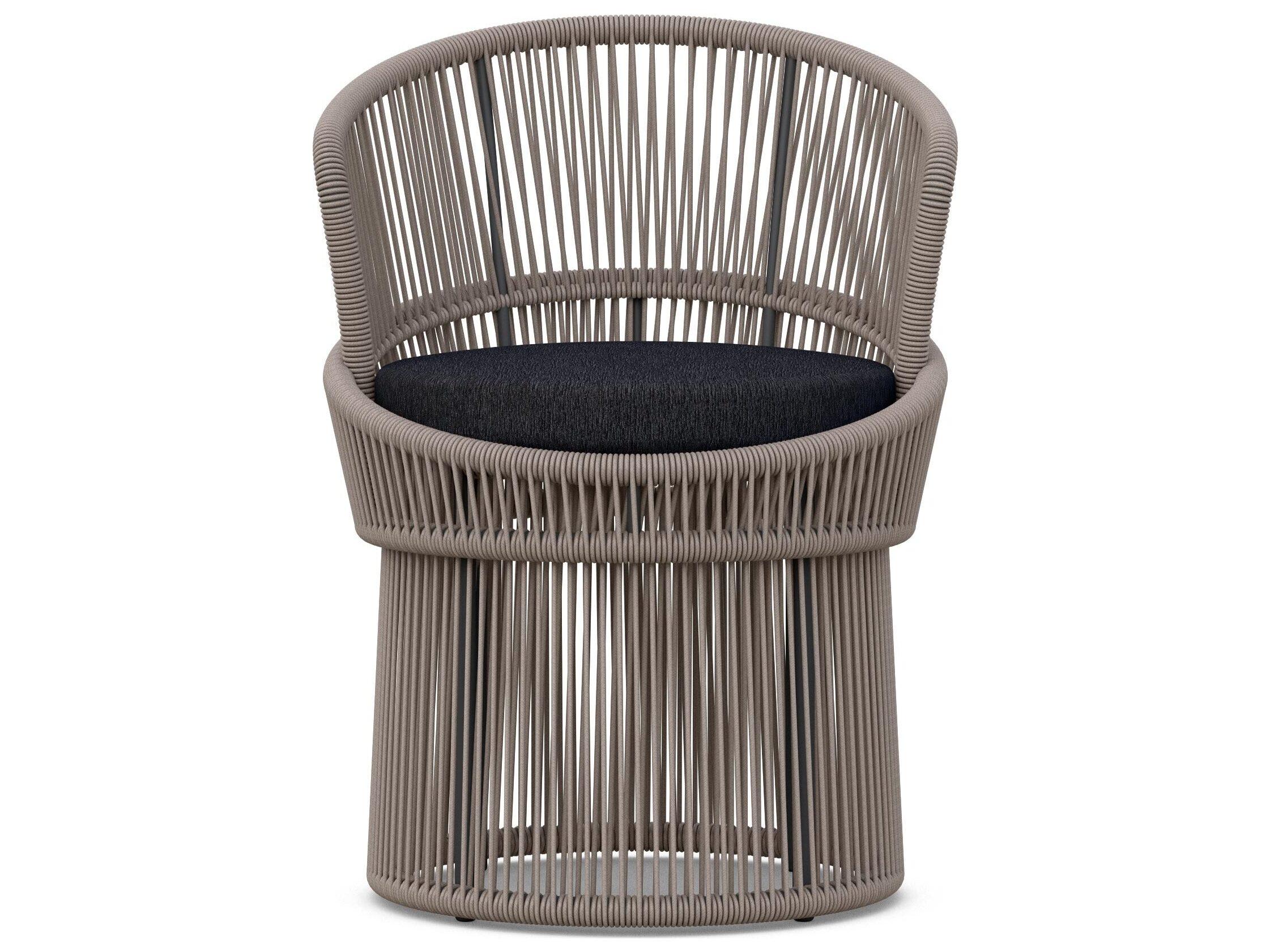 Azzurro Living Palma Mocha All-Weather Rope Swivel Outdoor Dining Arm Chair with Midnight Cushion