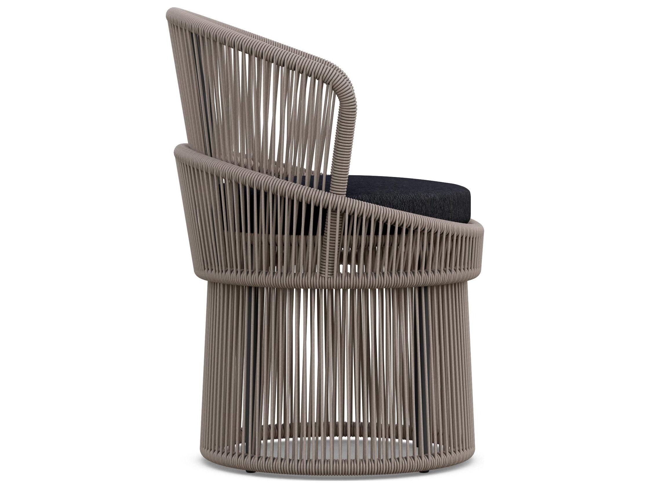 Azzurro Living Palma Mocha All-Weather Rope Swivel Outdoor Dining Arm Chair with Midnight Cushion