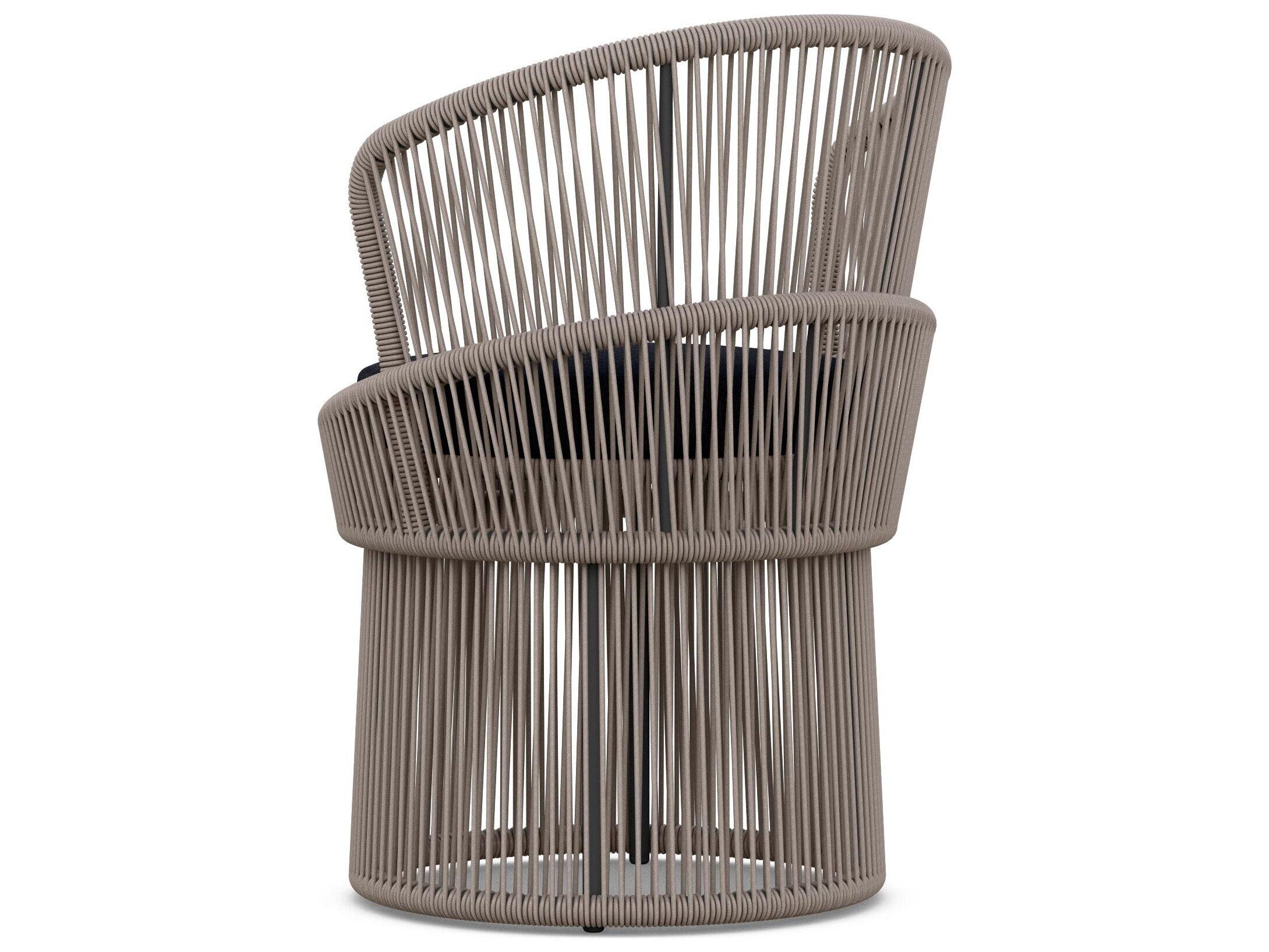 Azzurro Living Palma Mocha All-Weather Rope Swivel Outdoor Dining Arm Chair with Midnight Cushion