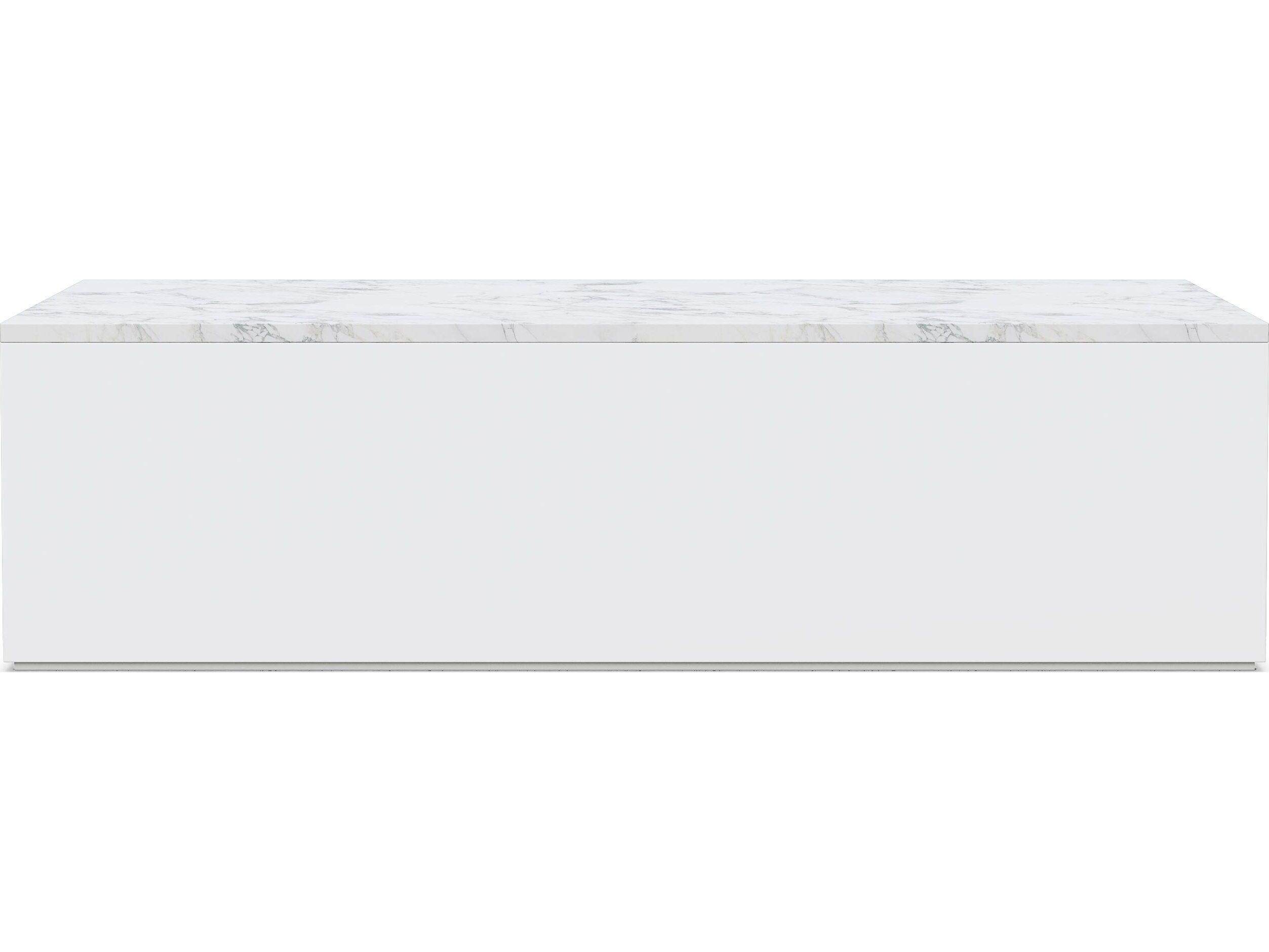 Azzurro Living Porto Matte White Aluminum Rectangular Marble Top Outdoor Patio Coffee Table