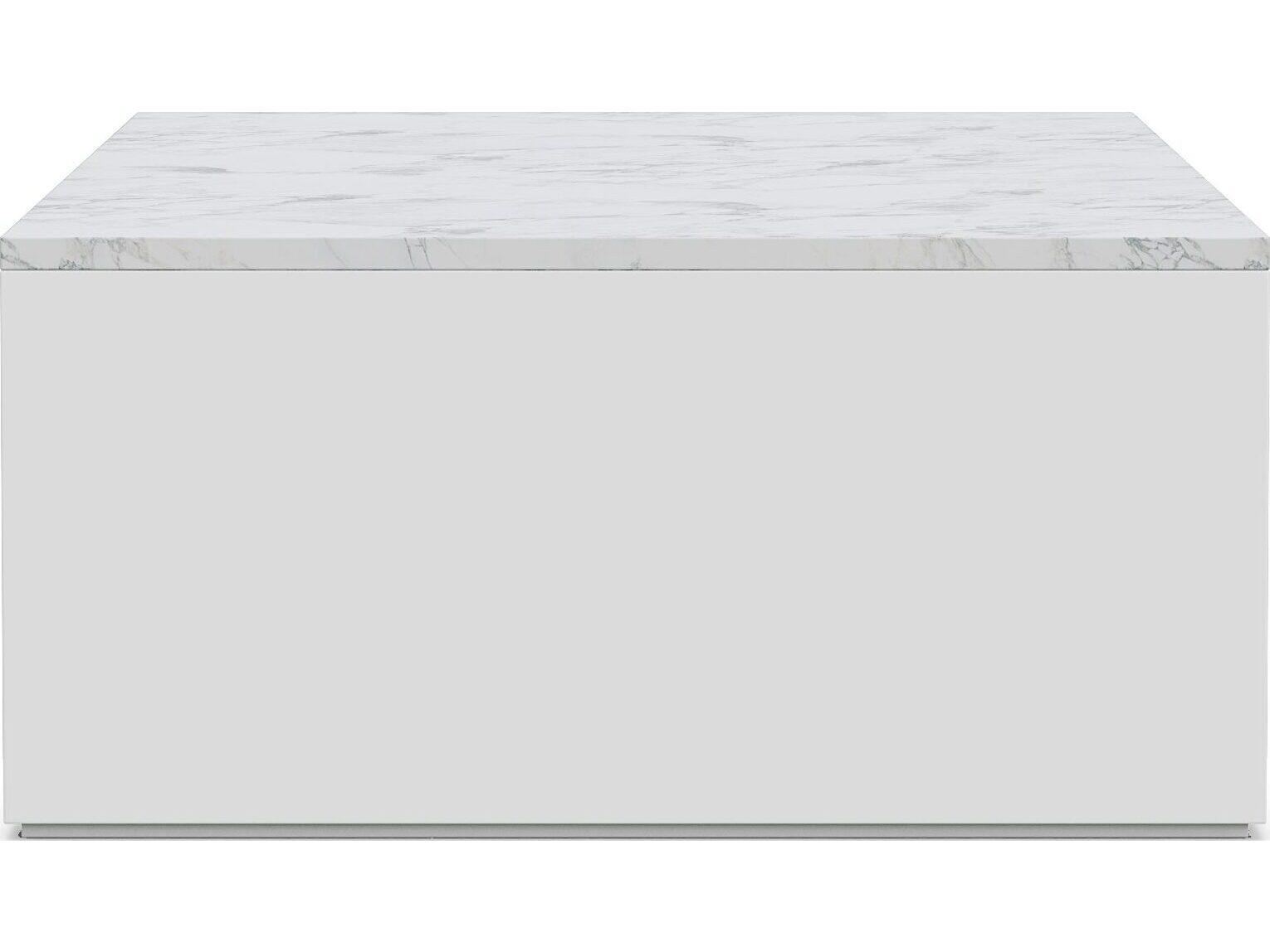 Azzurro Living Porto Matte White Aluminum Rectangular Marble Top Outdoor Patio Coffee Table