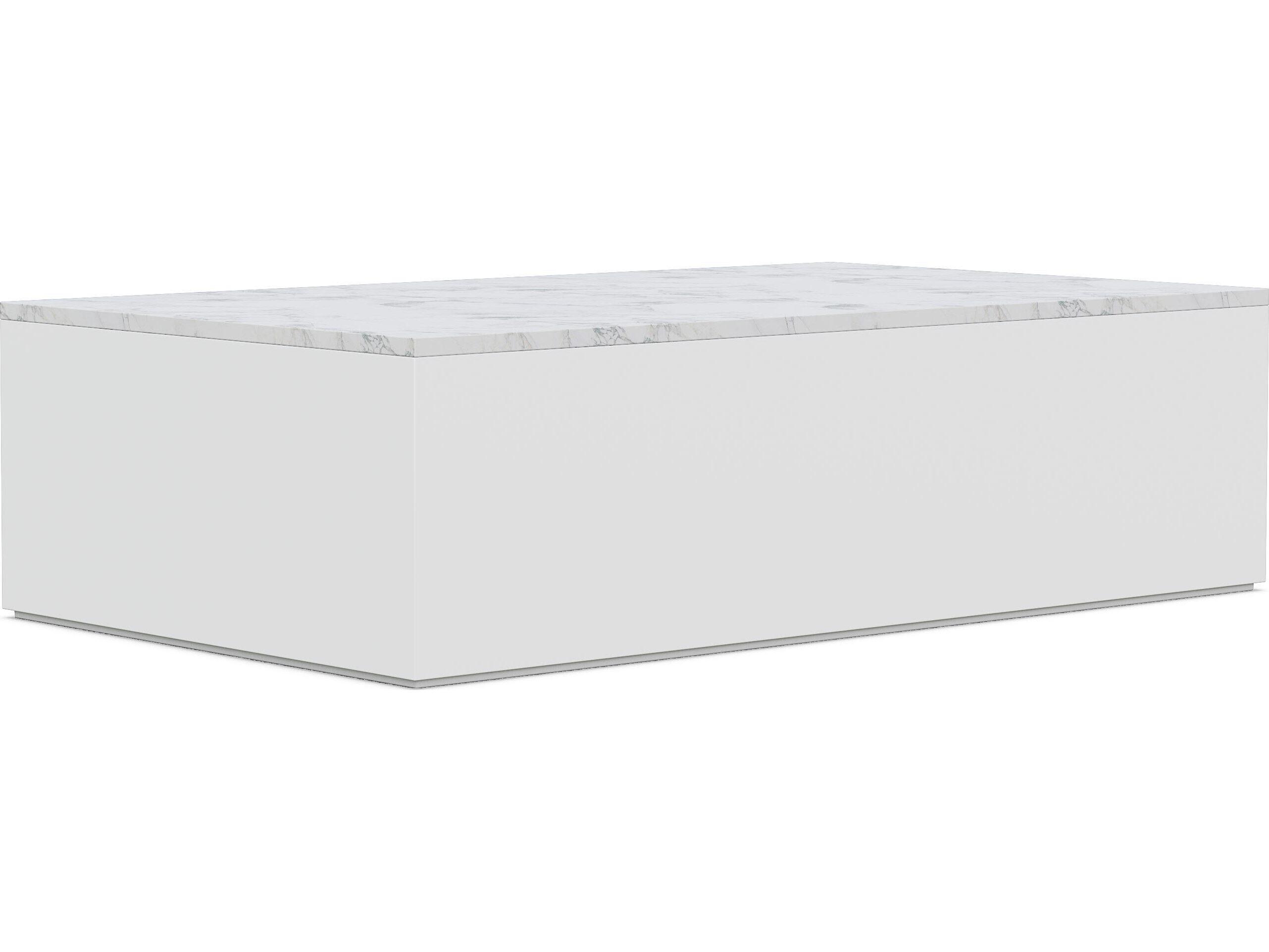 Azzurro Living Porto Matte White Aluminum Rectangular Marble Top Outdoor Patio Coffee Table