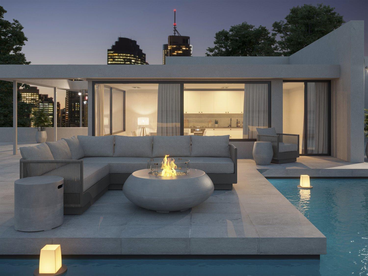 Azzurro Living Porto Charcoal All-Weather Rope Firepit Sectional Outdoor Patio Lounge Set