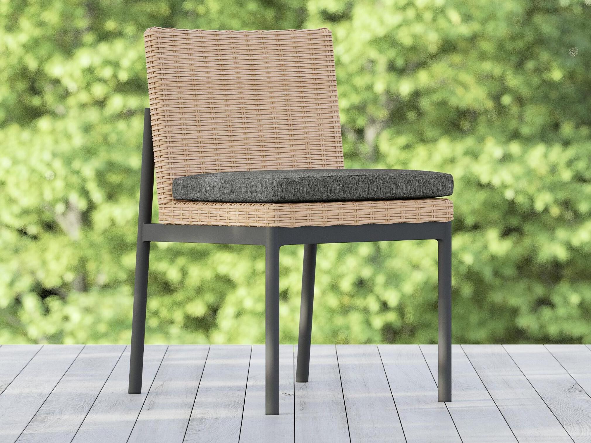 Azzurro Living Terra Natural All-Weather Wicker Patio Dining Side Chair with Midnight Cushion
