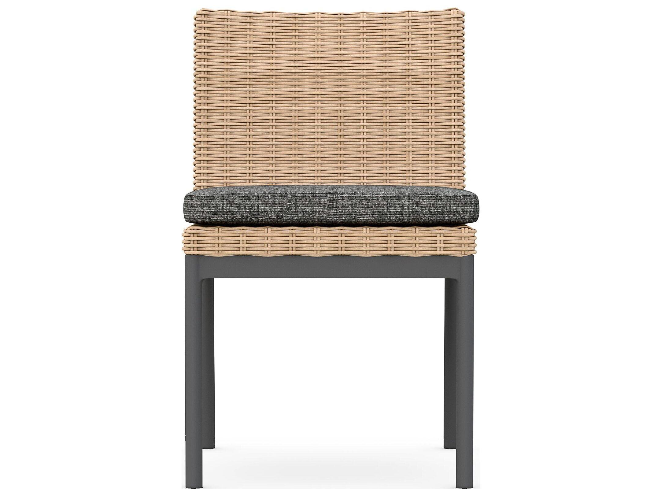 Azzurro Living Terra Natural All-Weather Wicker Patio Dining Side Chair with Midnight Cushion