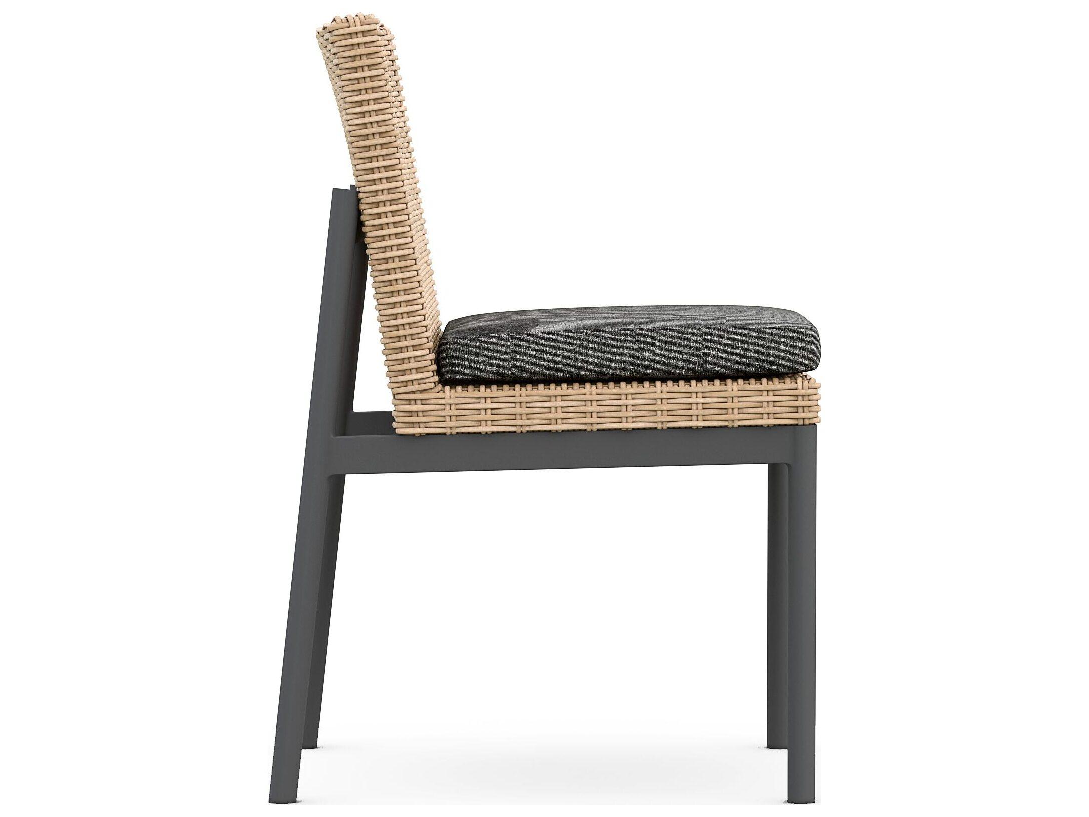 Azzurro Living Terra Natural All-Weather Wicker Patio Dining Side Chair with Midnight Cushion
