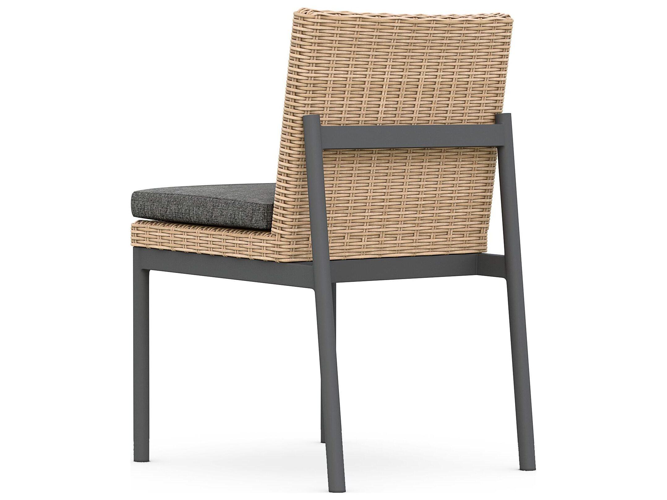 Azzurro Living Terra Natural All-Weather Wicker Patio Dining Side Chair with Midnight Cushion