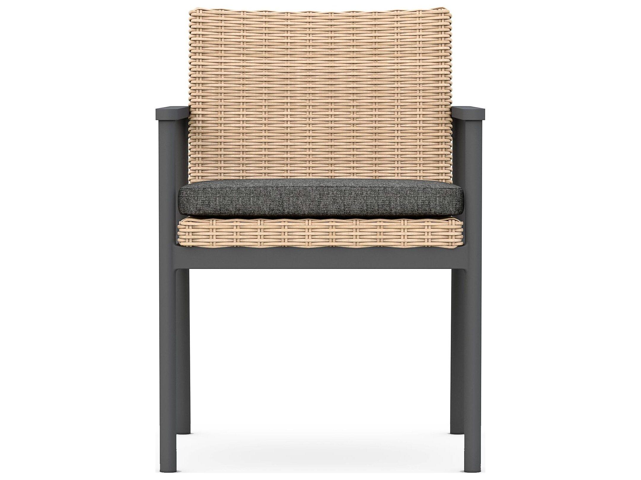 Azzurro Living Terra Natural All-Weather Wicker Outdoor Patio Dining Arm Chair with Midnight Cushion