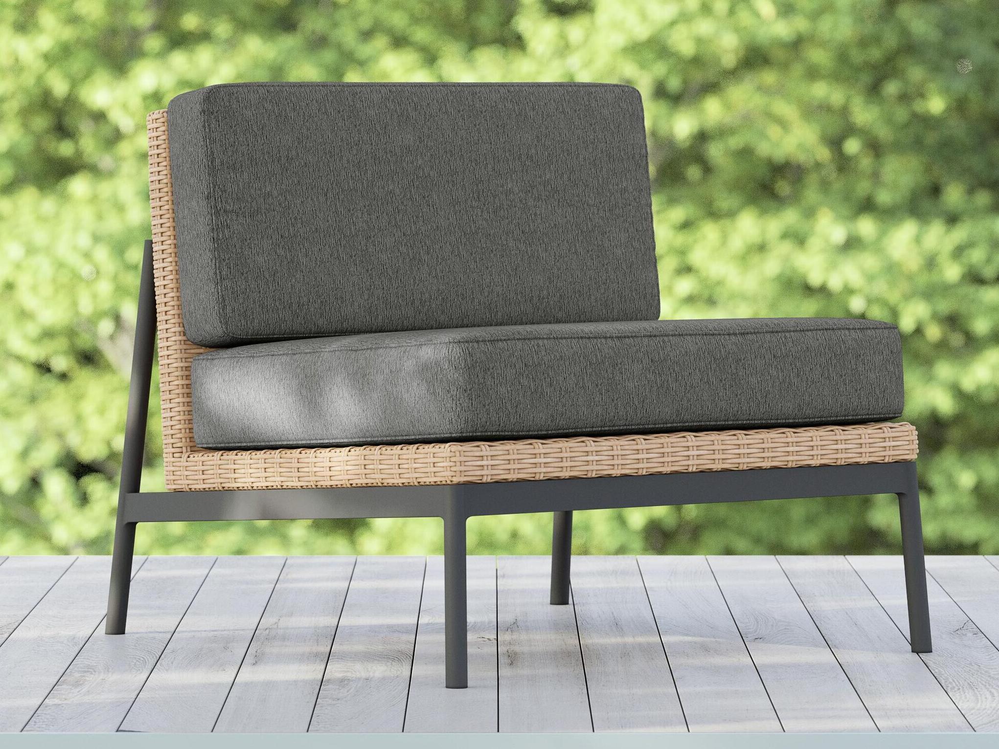 Azzurro Living Terra Natural All-Weather Wicker Modular Patio Lounge Chair with Midnight Cushion