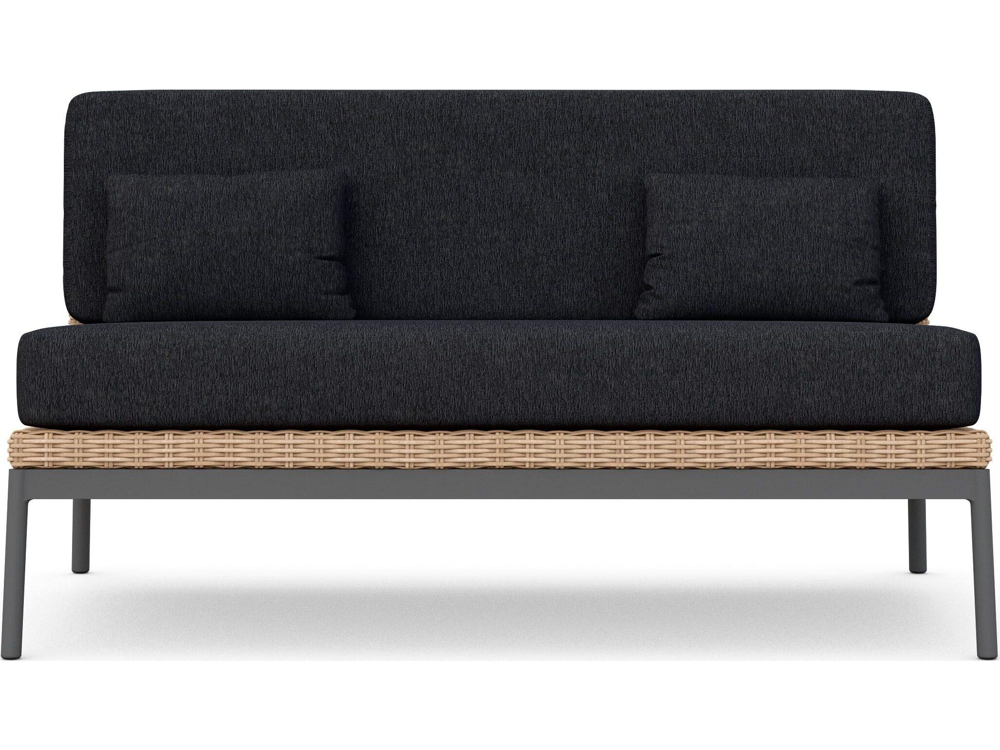 Azzurro Living Terra Natural All-Weather Wicker Outdoor Loveseat with Midnight Cushion