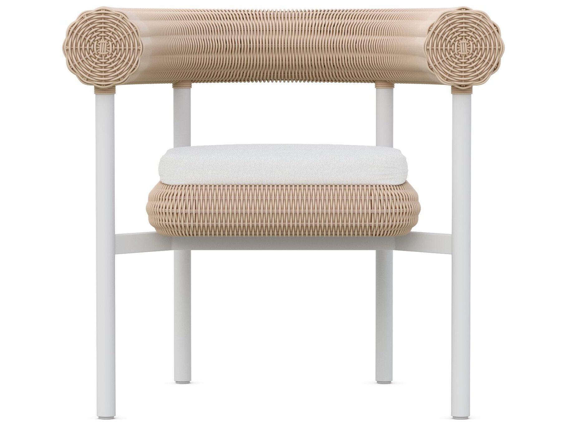 Azzurro Living Texoma Almond All-Weather Wicker Patio Dining Arm Chair with Cloud Cushion