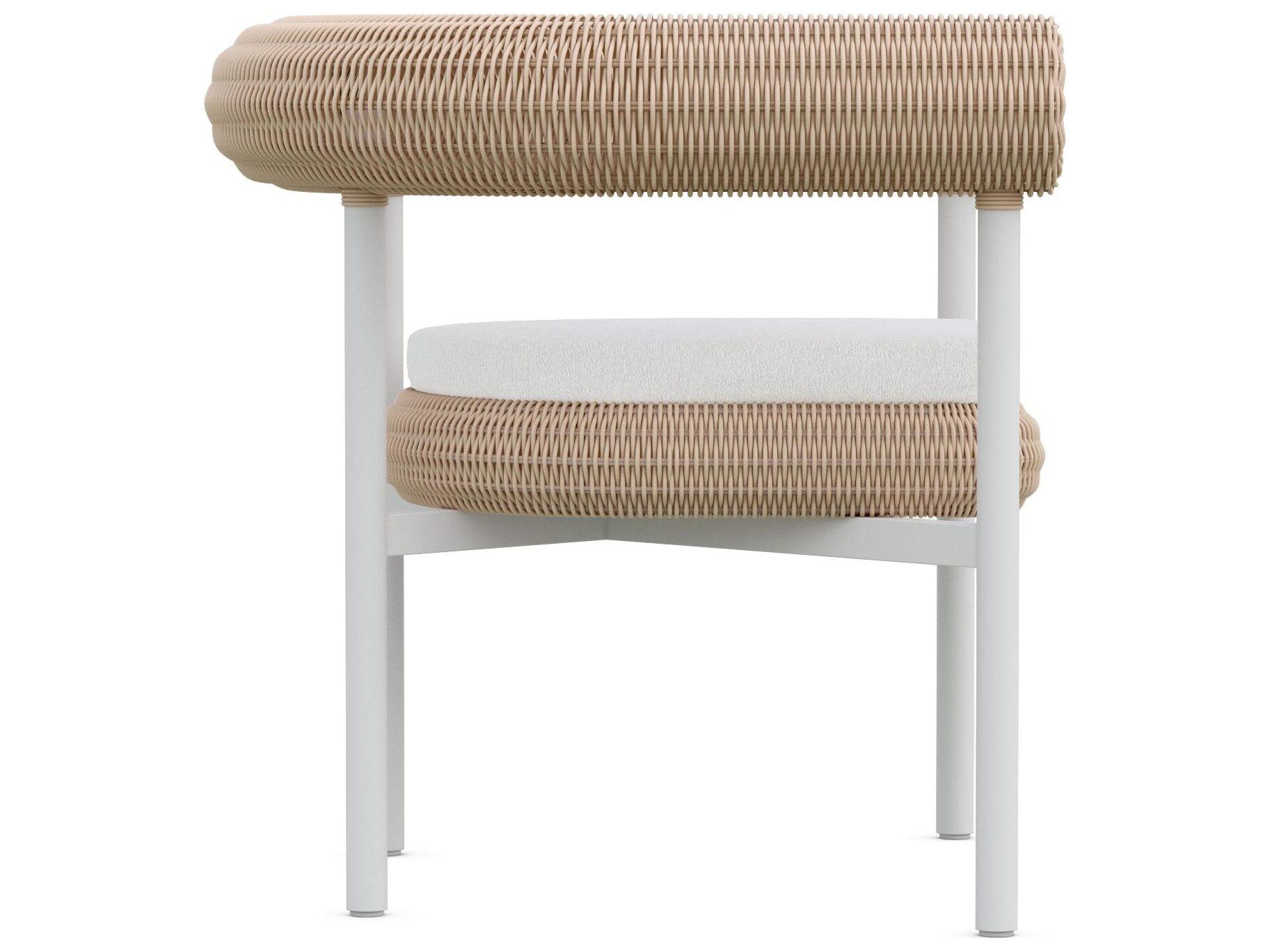 Azzurro Living Texoma Almond All-Weather Wicker Patio Dining Arm Chair with Cloud Cushion