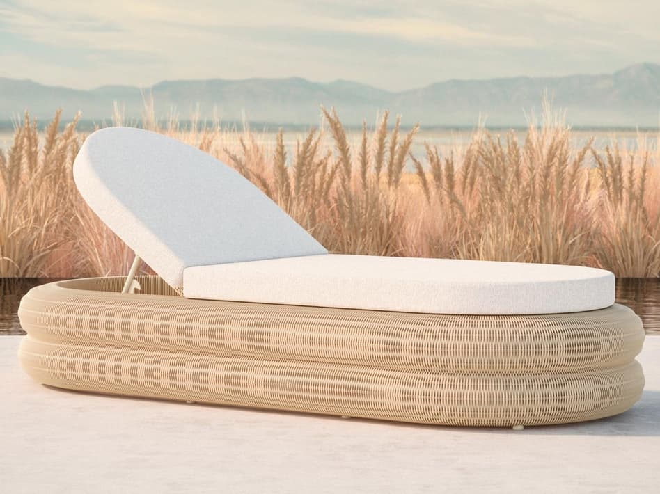 Azzurro Living Texoma Almond All-Weather Wicker Outdoor Patio Chaise Lounge with Cloud Cushion