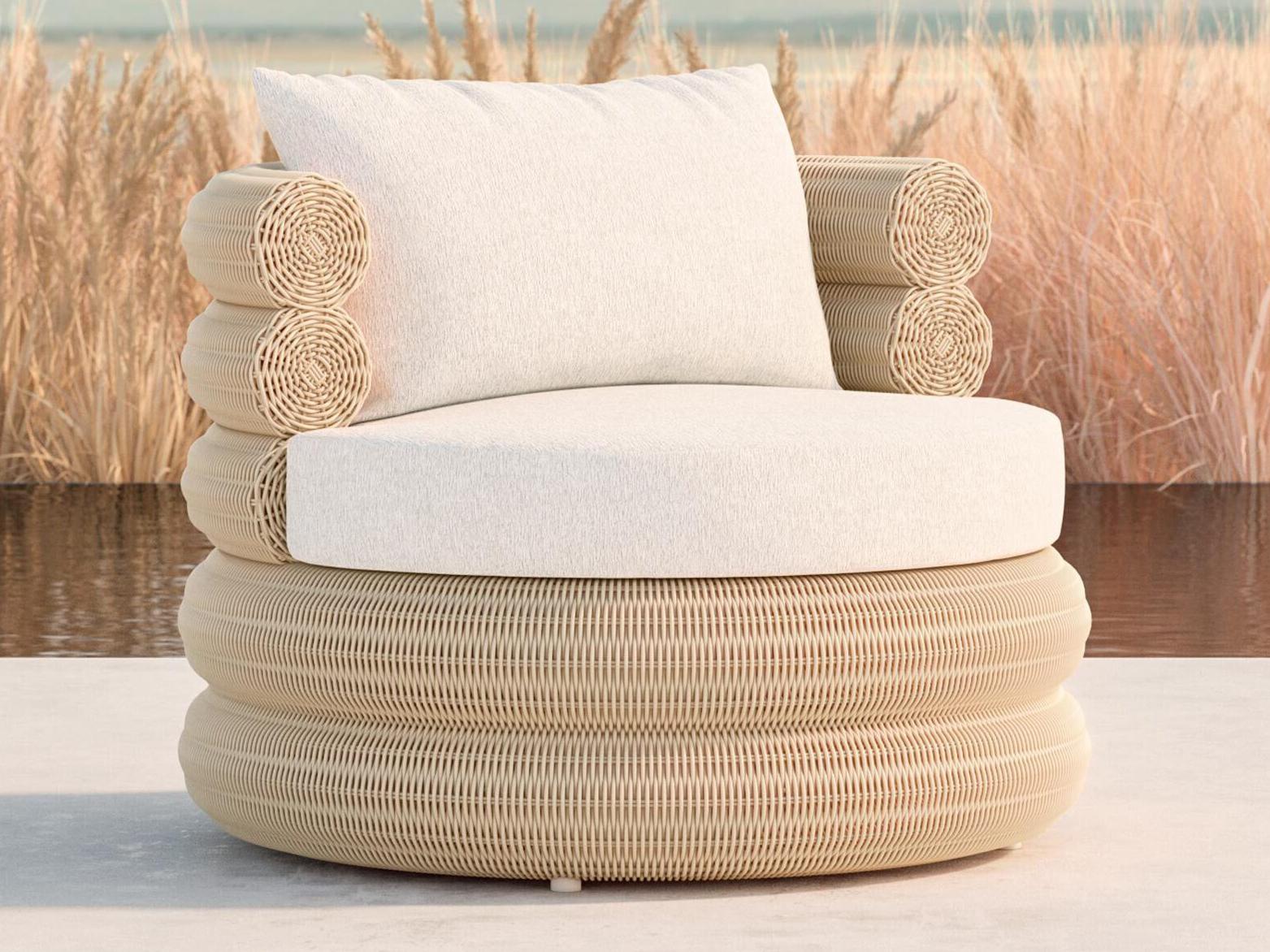 Azzurro Living Texoma Almond All-Weather Wicker Outdoor Lounge Chair with Cloud Cushion