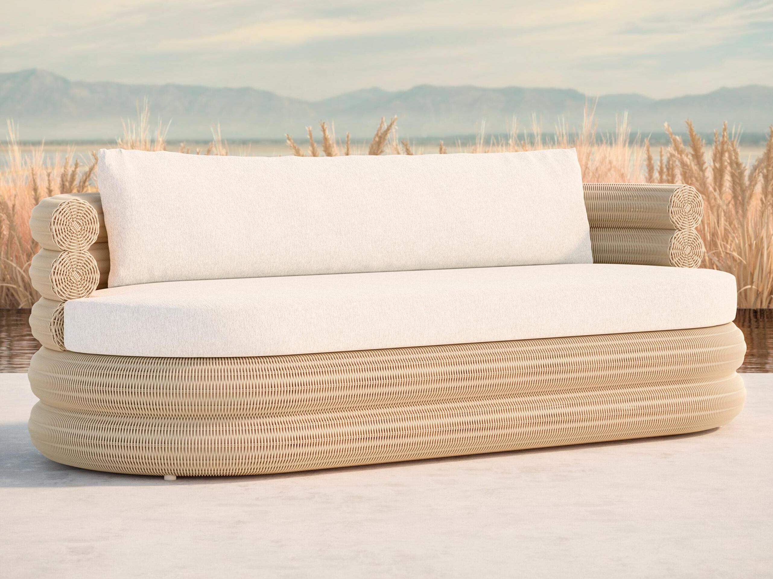 Azzurro Living Texoma Almond All-Weather Wicker Outdoor Sofa with Cloud Cushion