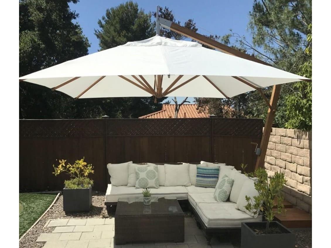 Bambrella Levante Wood 8.5 x 11.5 Foot Rectangular Crank Lift Outdoor Patio Umbrella