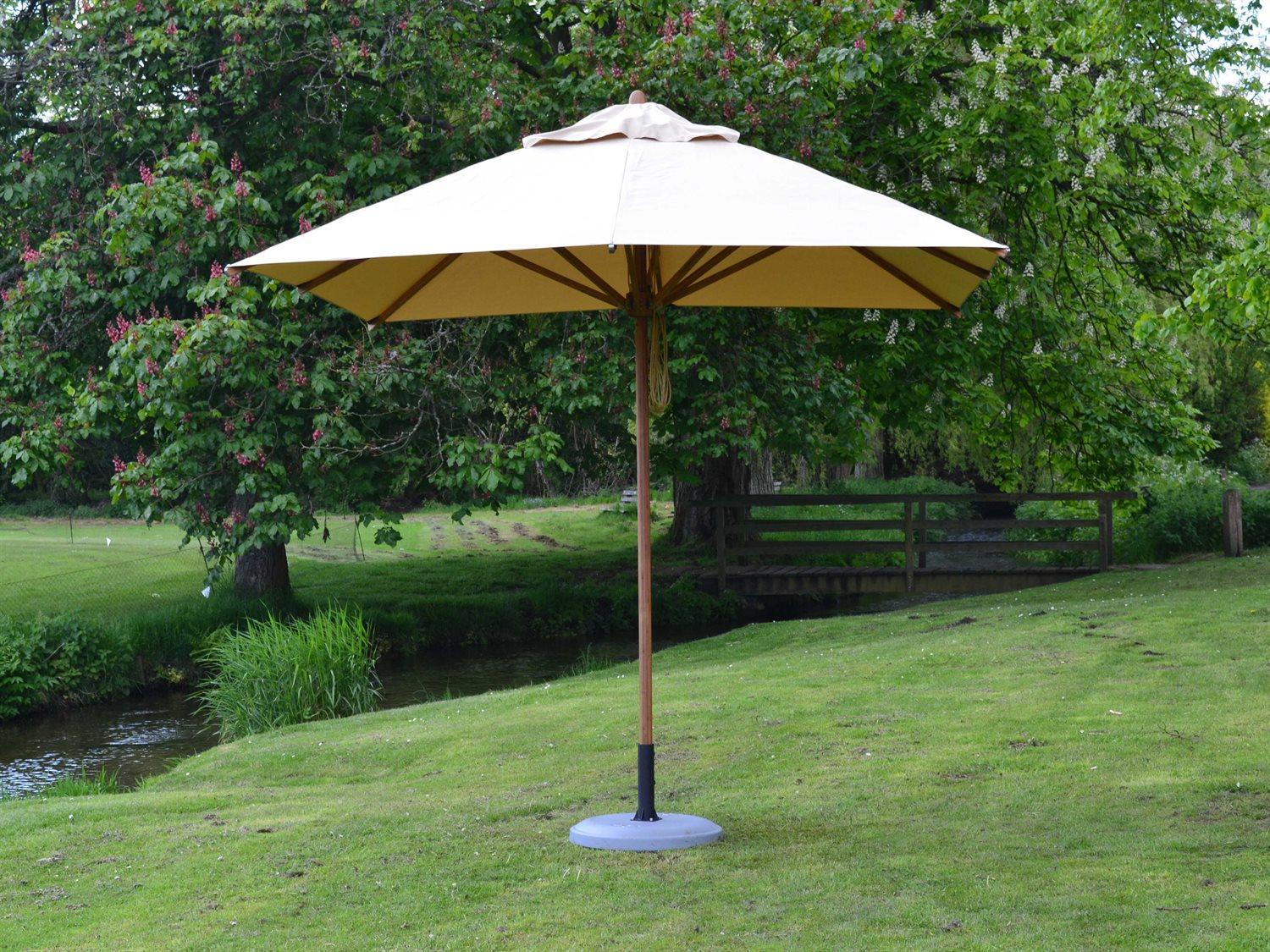 Bambrella Levante Wood 8.5 Foot Square Pulley Lift Patio Umbrella
