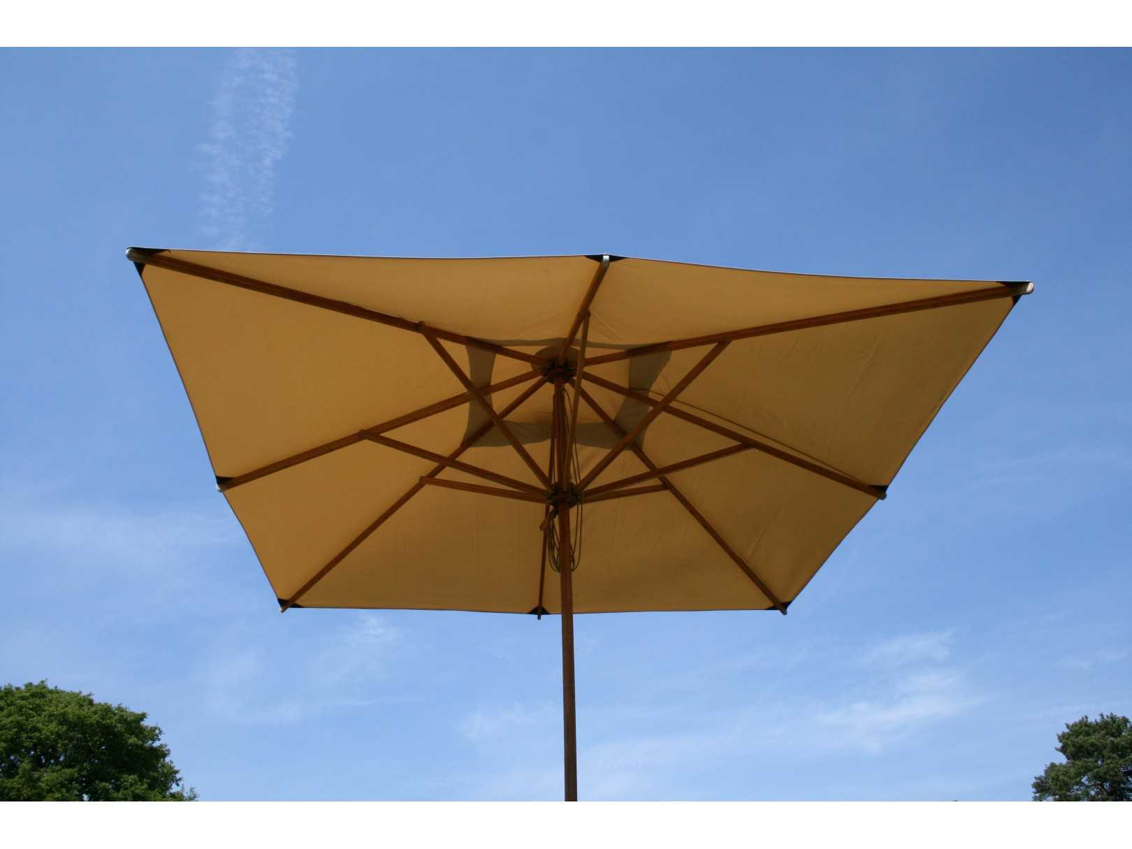 Bambrella Levante Wood 8.5 Foot Square Pulley Lift Patio Umbrella