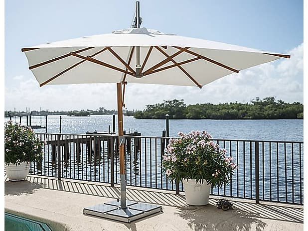 Bambrella Sirocco 8.5 Square Side Wind Bamboo Cantilever Outdoor Umbrella
