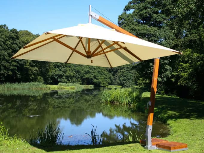 Bambrella Levante Wood 10 x 13 Foot Rectangular Crank Lift Outdoor Umbrella